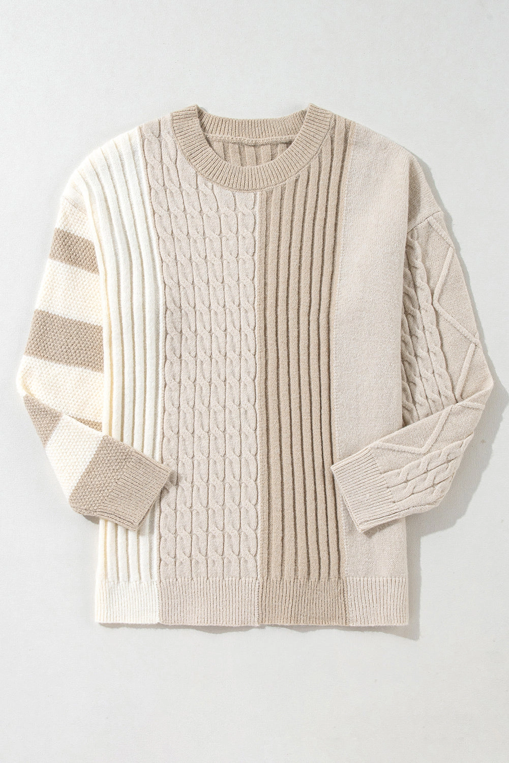 Sol Living Womens Cable Knit Colorblock Crew Neck Drop Shoulder Sweater