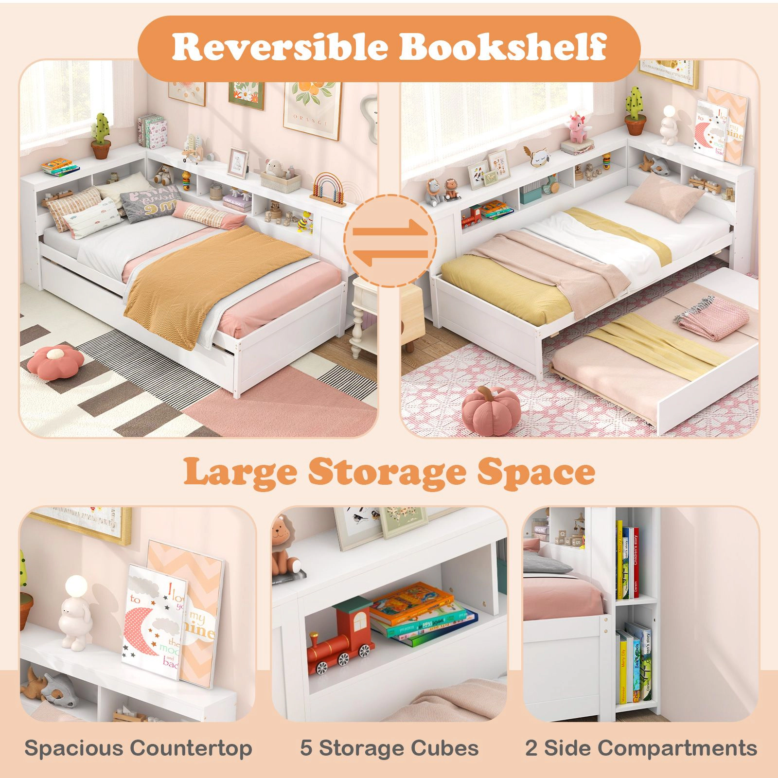 SlickBlue Twin Daybed with Trundle and Storage Cubes