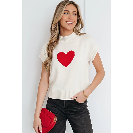 Threaded Pear Adele Cropped Short Sleeve Sweater, Color: White