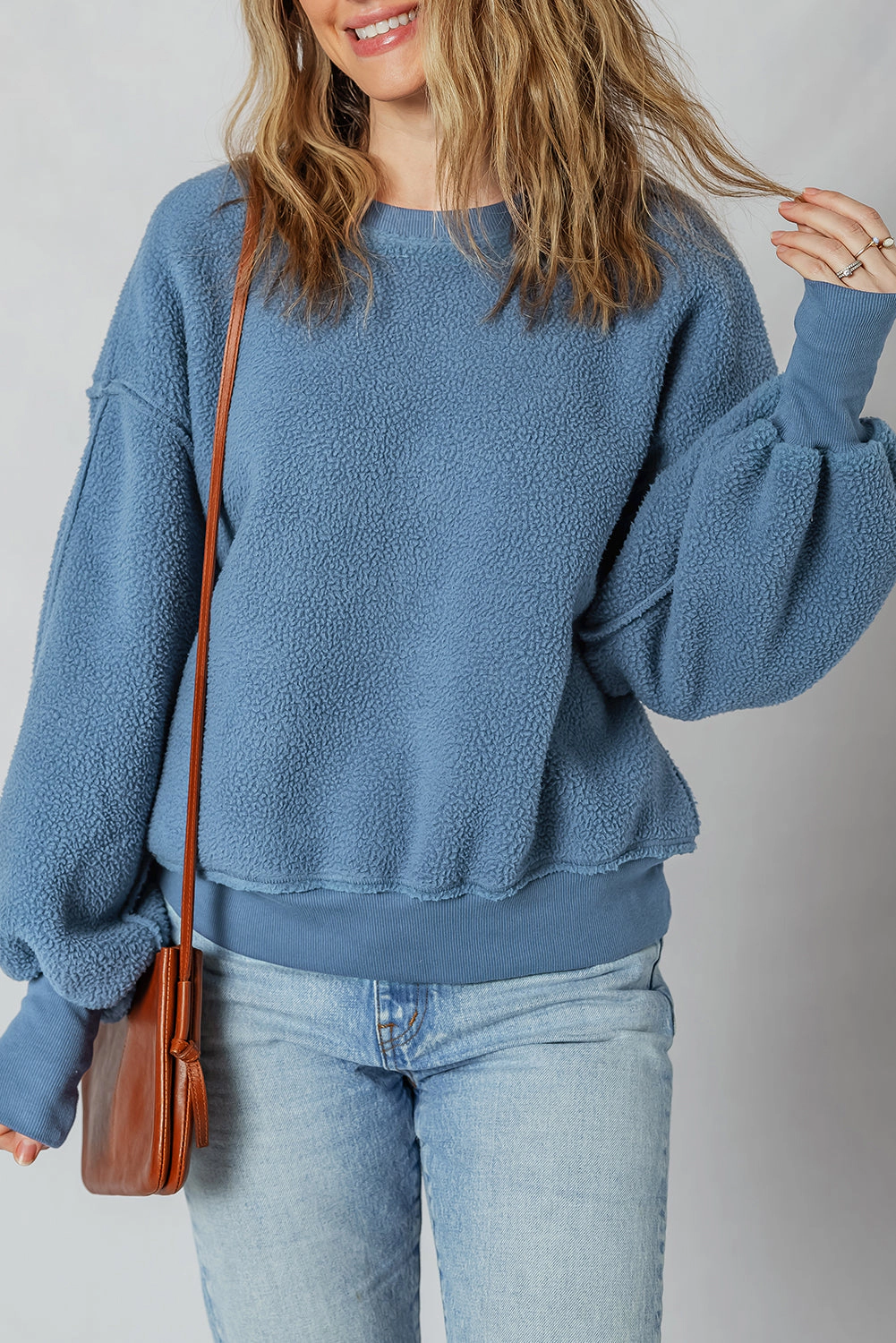 Threaded Pear Women's Kinsley Fleece Exposed Seam Casual Sweatshirt