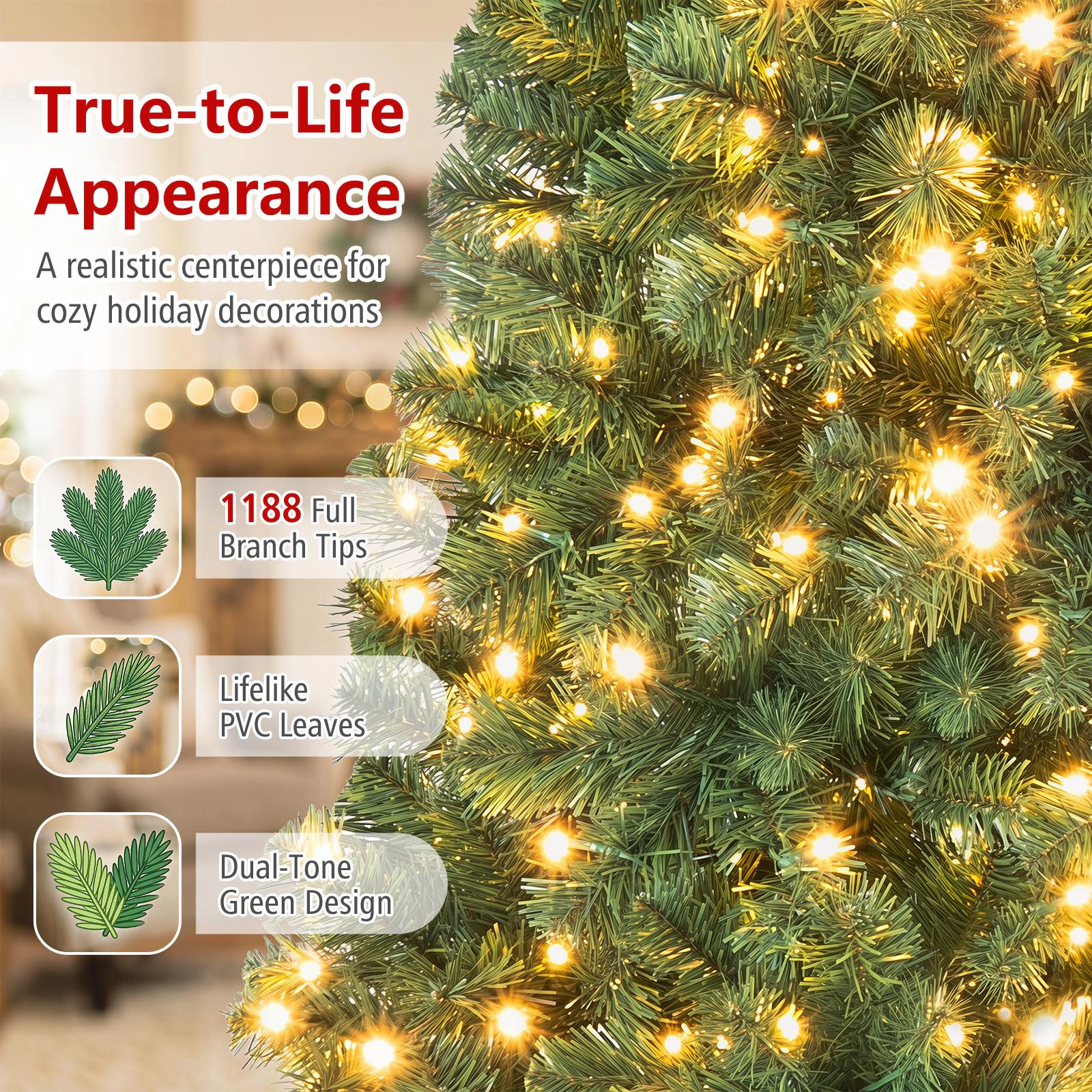Costway 6 FT Pre-Lit Christmas Tree with 560 LED Lights & 821 Tips