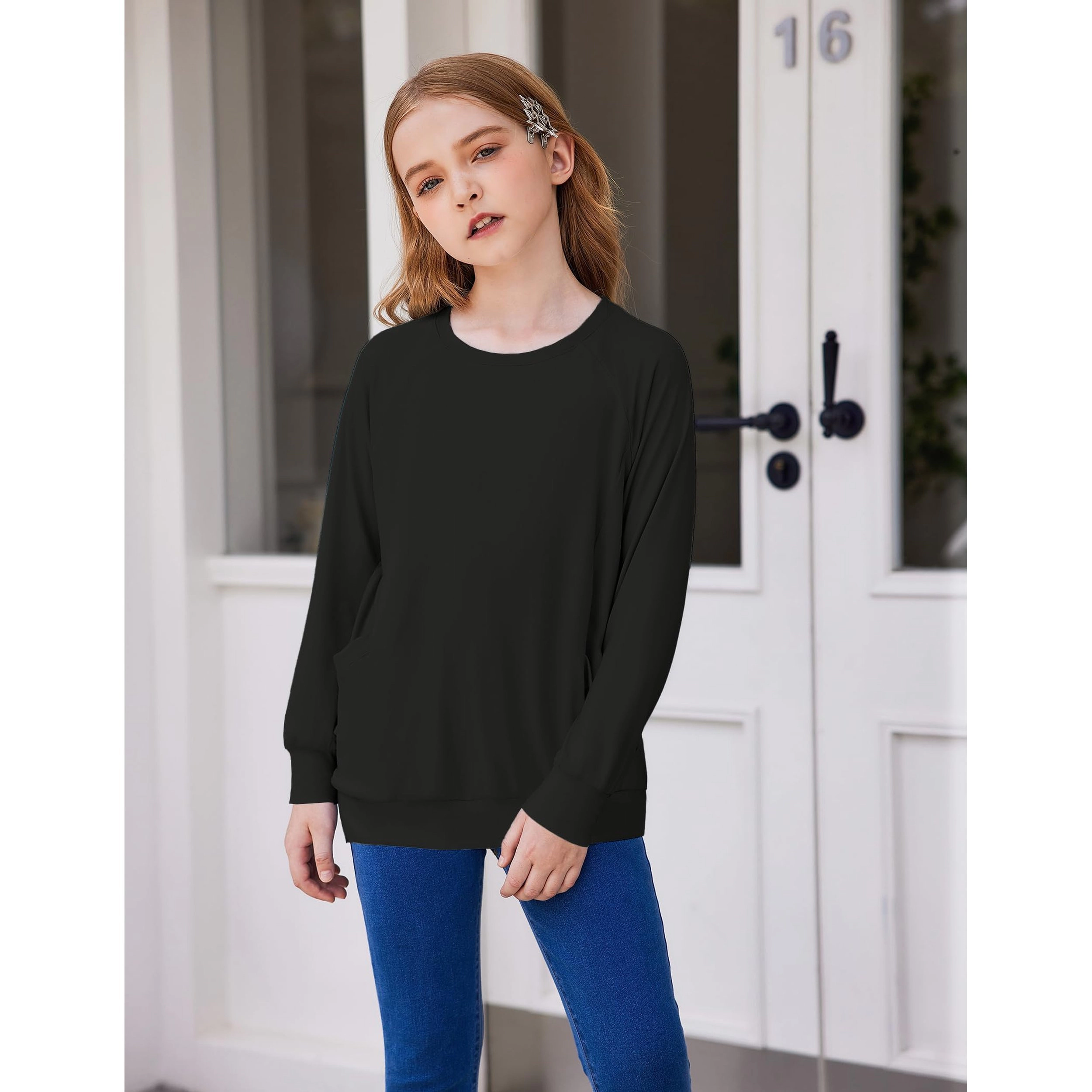 Arshiner Girl's Long Sleeve Raglan T-Shirt with Pockets