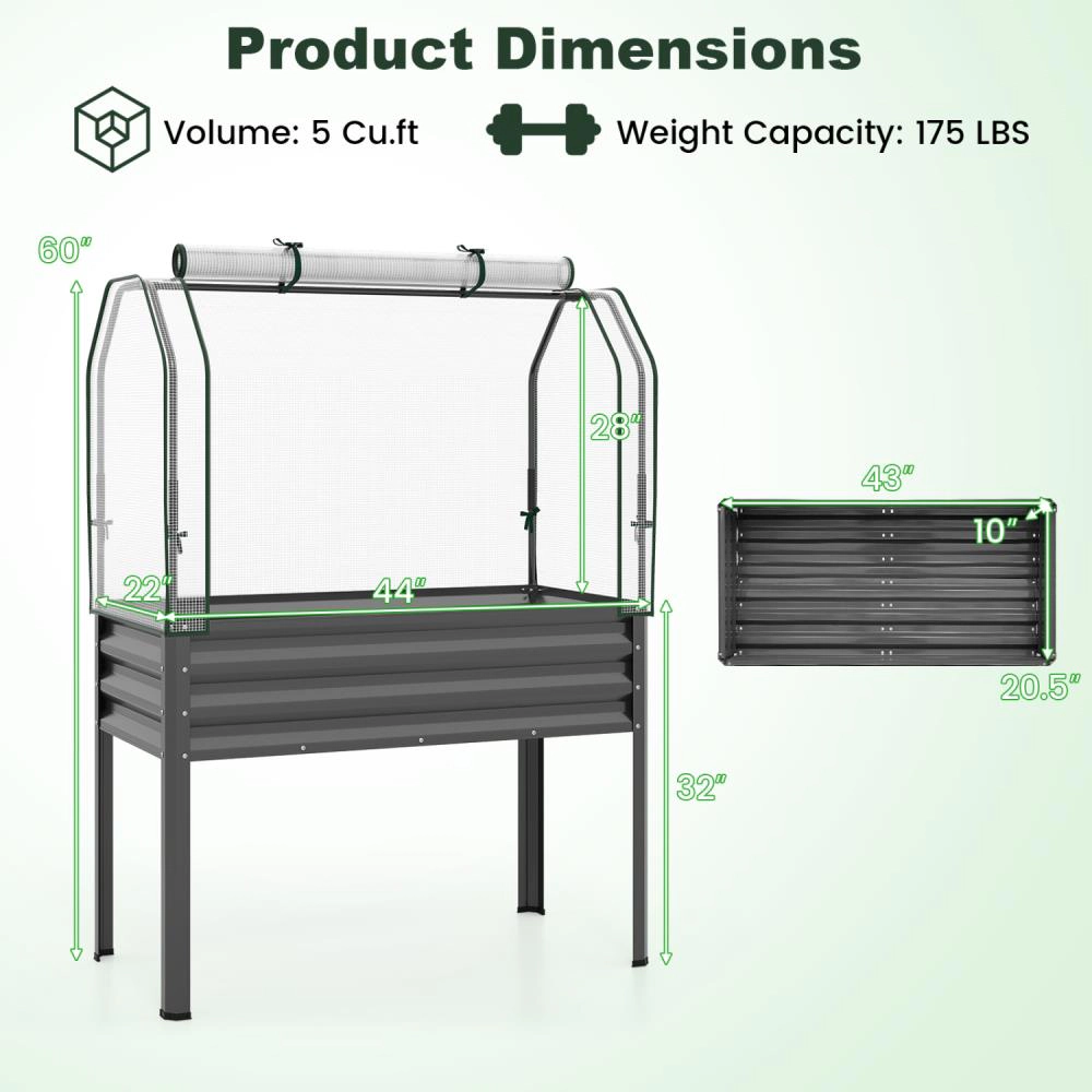 Hivvago Galvanized Raised Garden Bed with Legs and Greenhouse Cover for Vegetable Flower