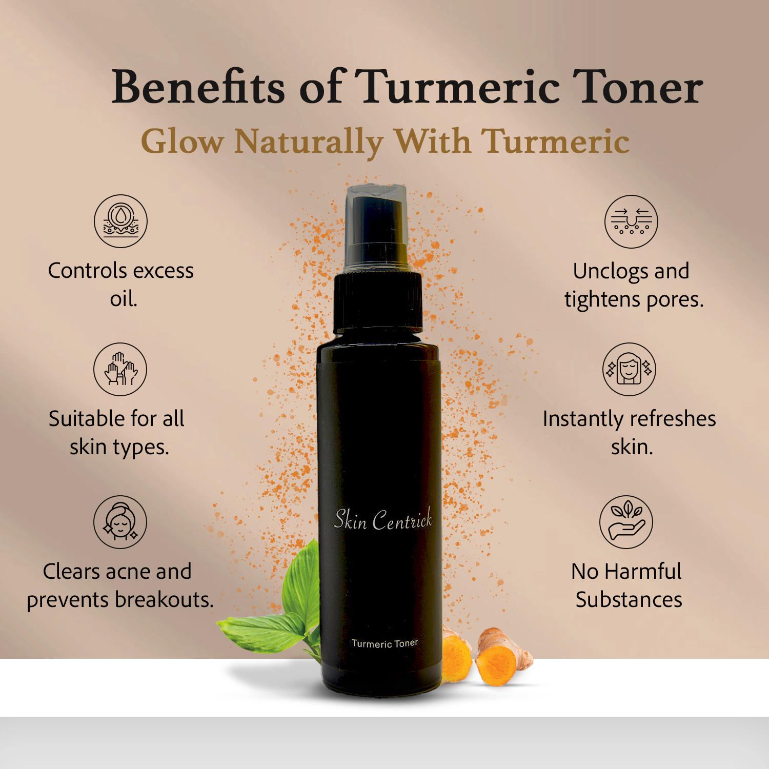 Skin Centrick Turmeric Facial Toner, Hydrating Care with Turmeric and Aloe Vera for Dry, Dull-Looking Skin, 100 mL