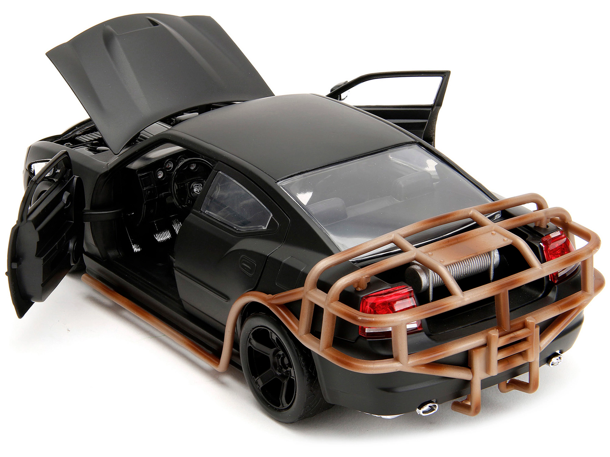 Jada 2006 Dodge Charger Matt Black with Outer Cage "Fast & Furious" Movie 1/24 Diecast Model Car by Jada