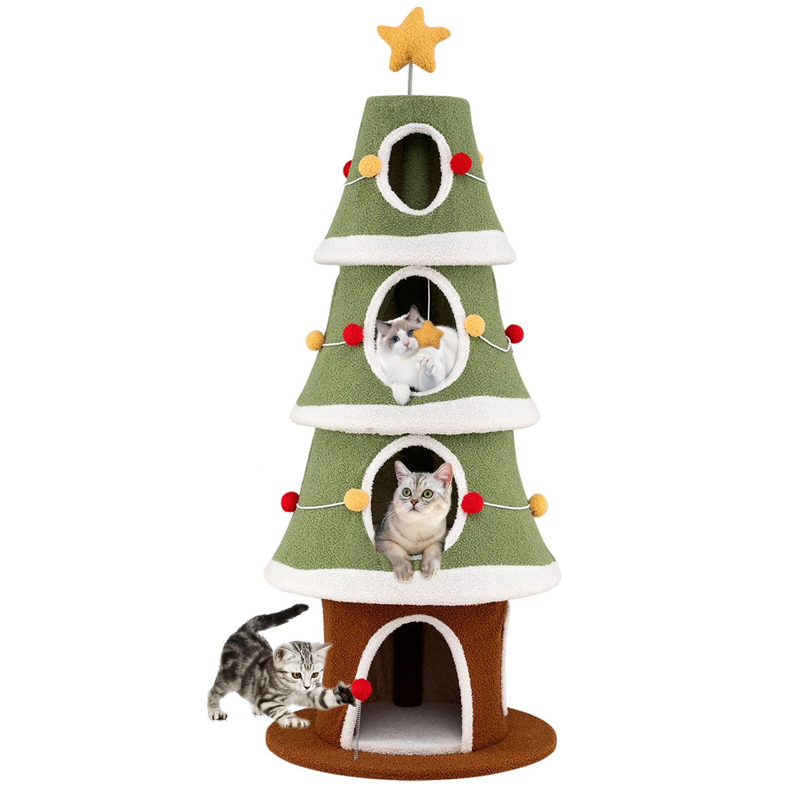 SUGIFT Green 61 in Christmas Cat Tree Holiday Cat Tower with 4 Condos