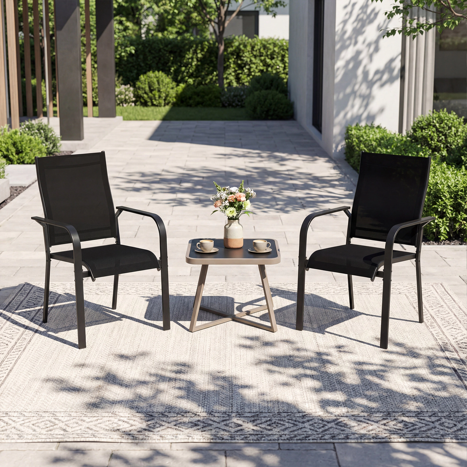 LJG Patio Dining Chairs Set of 2/4/6 Stackable Outdoor Armchairs with Metal Frame