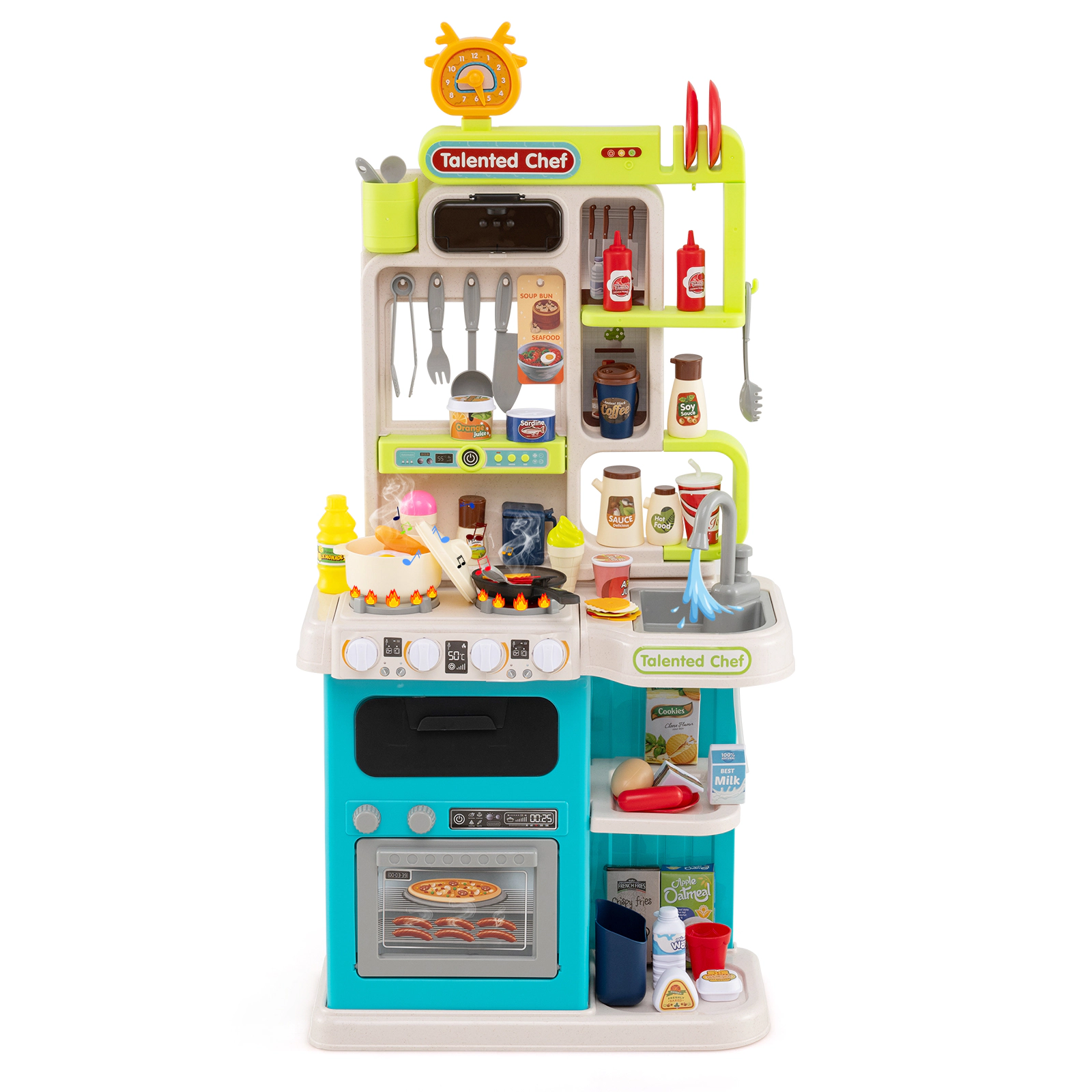SUGIFT Blue 95 Accessories Steam Effect and Sounds Kids Corner Play Kitchen Playset