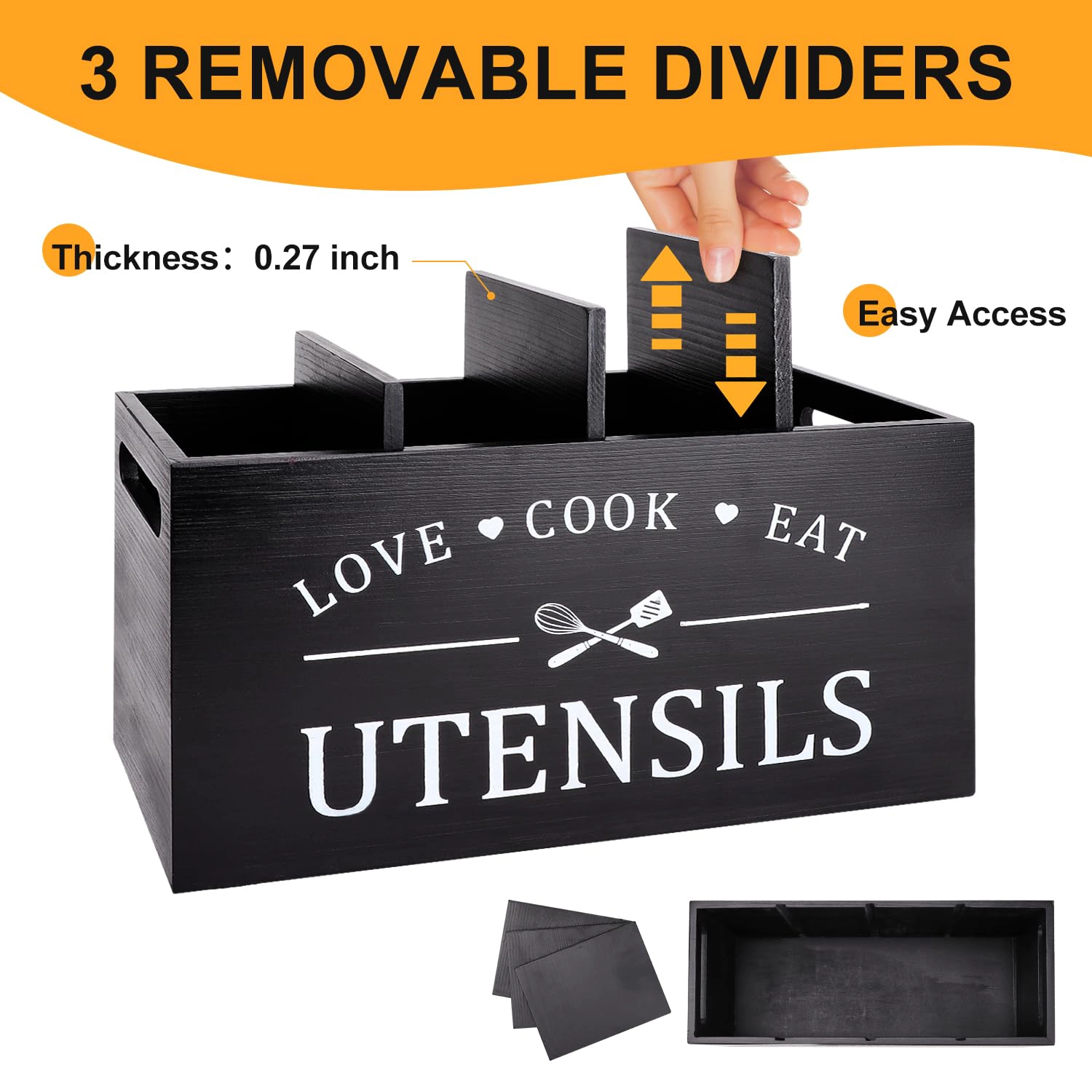 WZK Rustic Wood 4 Compartment Kitchen Utensil Holder