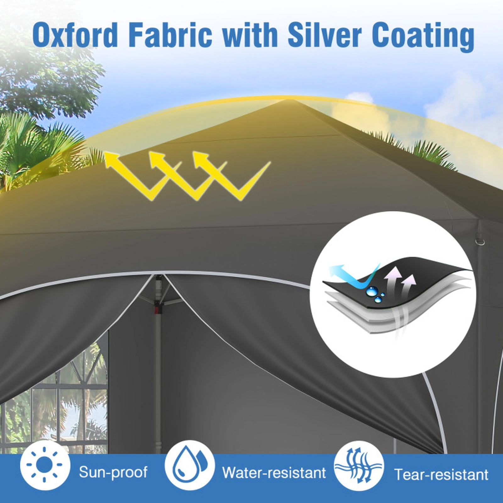 SUGIFT Gray Pop Up Canopy Tent with 4 Detachable Sidewalls Wheeled Bag and 4 Sandbags 10-ft W 10-ft D 9.4-ft H
