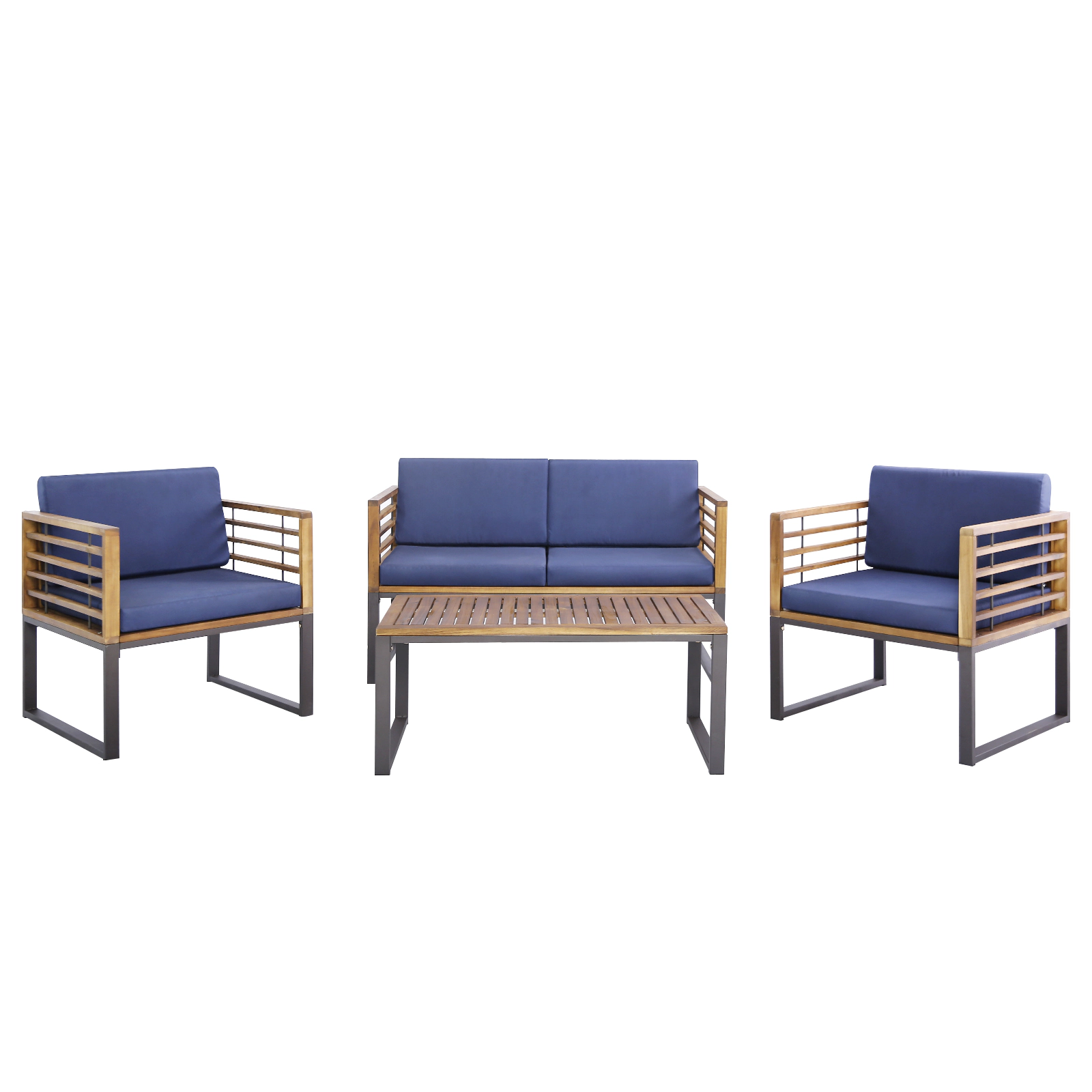LJG 4 Piece Patio Acacia Wood Conversation Set with Soft Seat