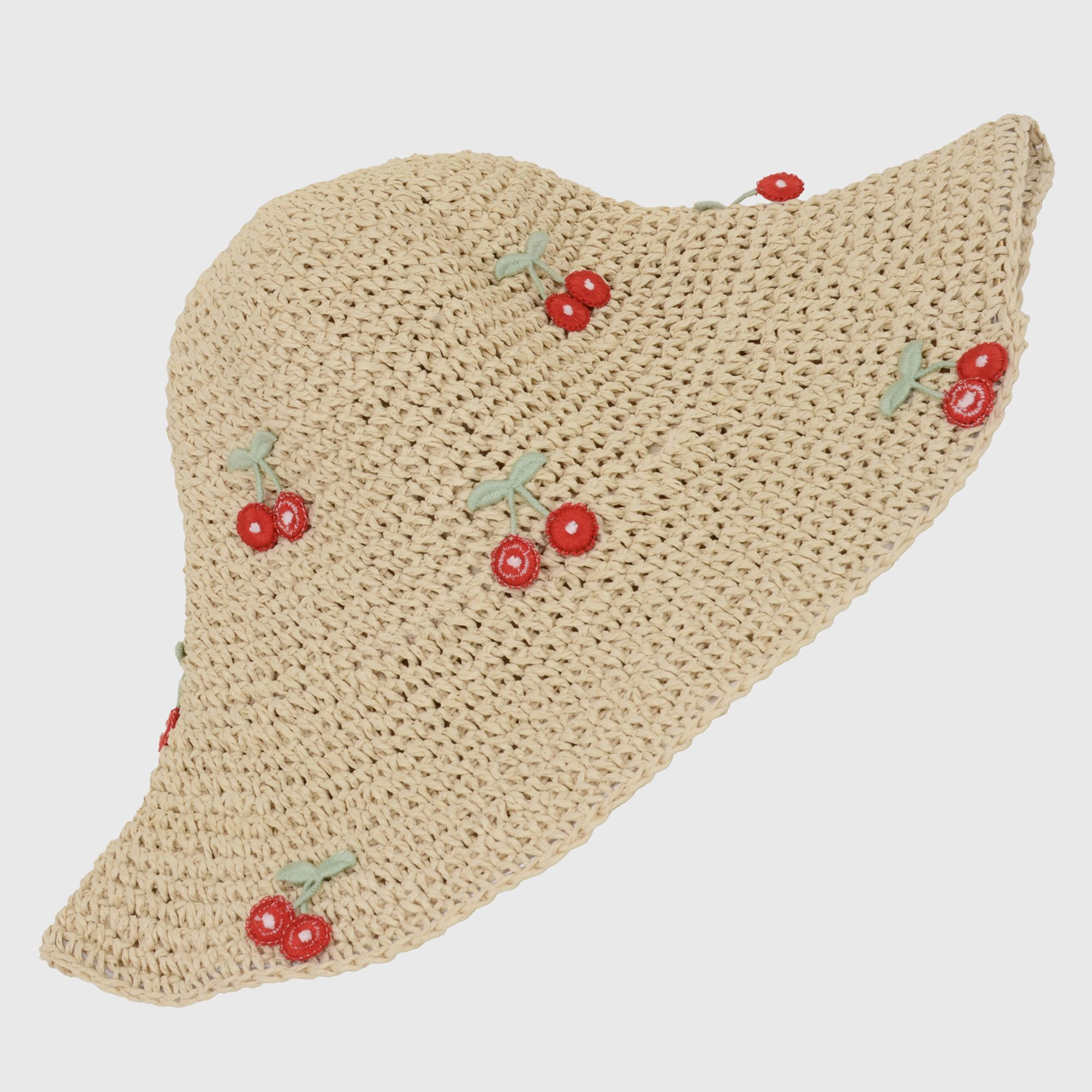 Anna-Kaci Women's Straw Bucket Hat with Cherry Embellishments - White