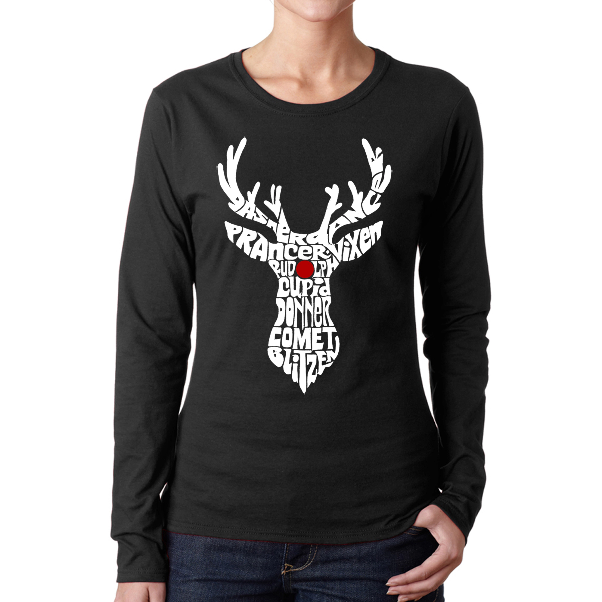LA Pop Art Women's Word Long Sleeve T-Shirt - Santa's Reindeer