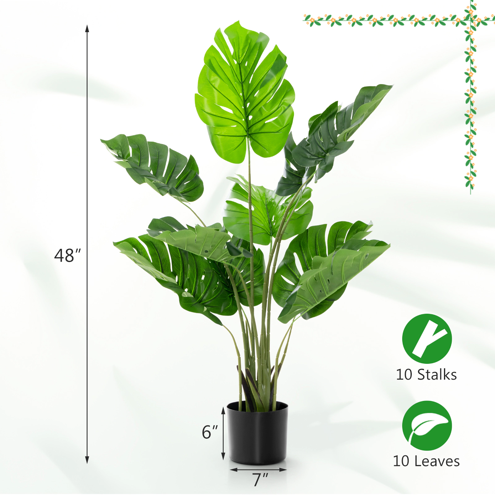 Slickblue Set of 2 4-Ft Artificial Monstera Trees with Pots for Indoor Decor