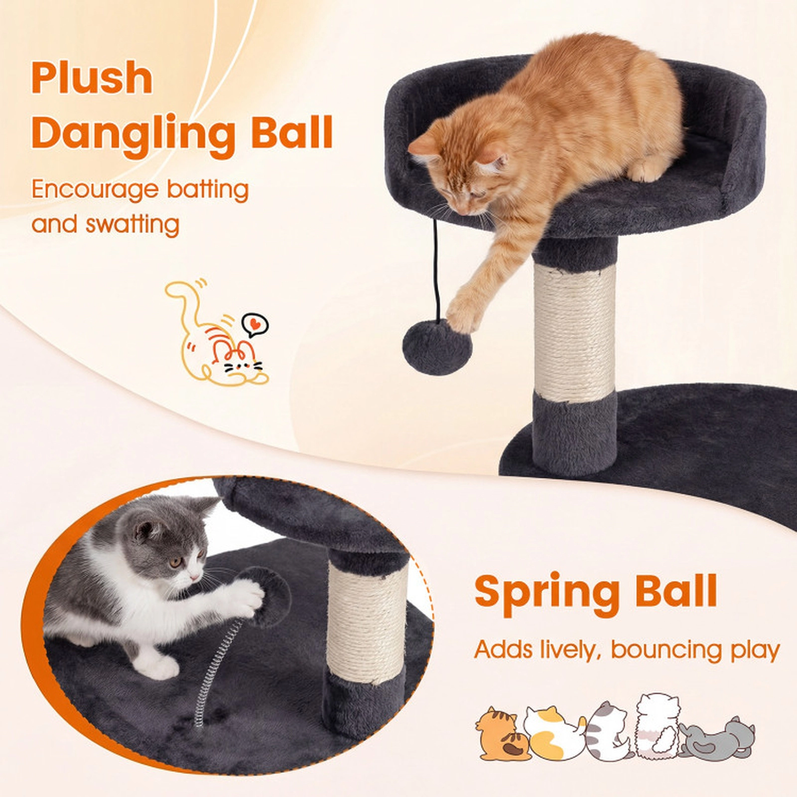 SUGIFT 36-in Tall Kitten Tower Cat Tree with Condo, Plush Perch and Scratching Posts 22-lb Capacity Dark Gray