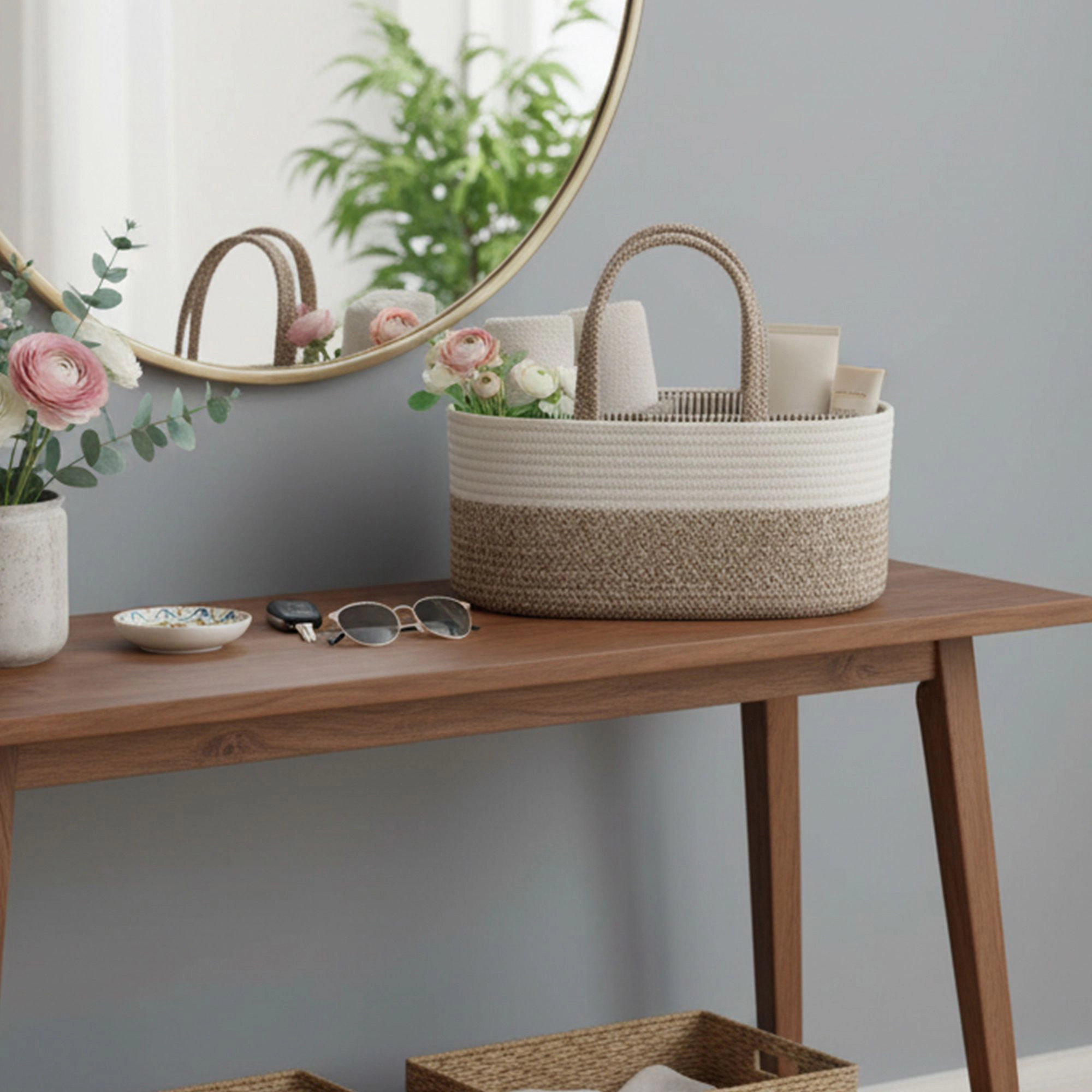 Alilang Unisex Woven Rope Storage Basket Organizer Bin and Divider Soft Cotton for Closet Shelf Organization