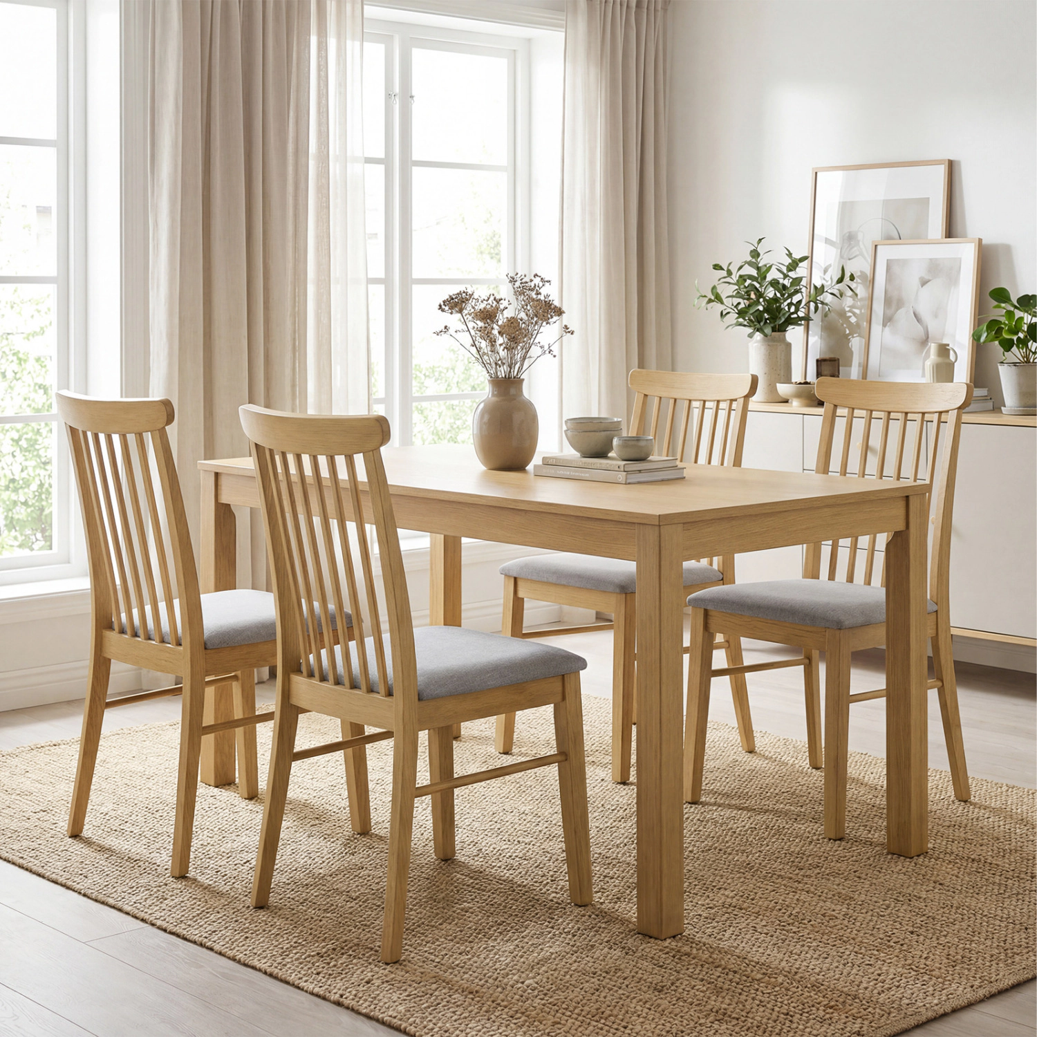 LJG Dining Chairs Set of 2 Fabric Upholstered Kitchen Armless Chairs with Rubber Wood Frame
