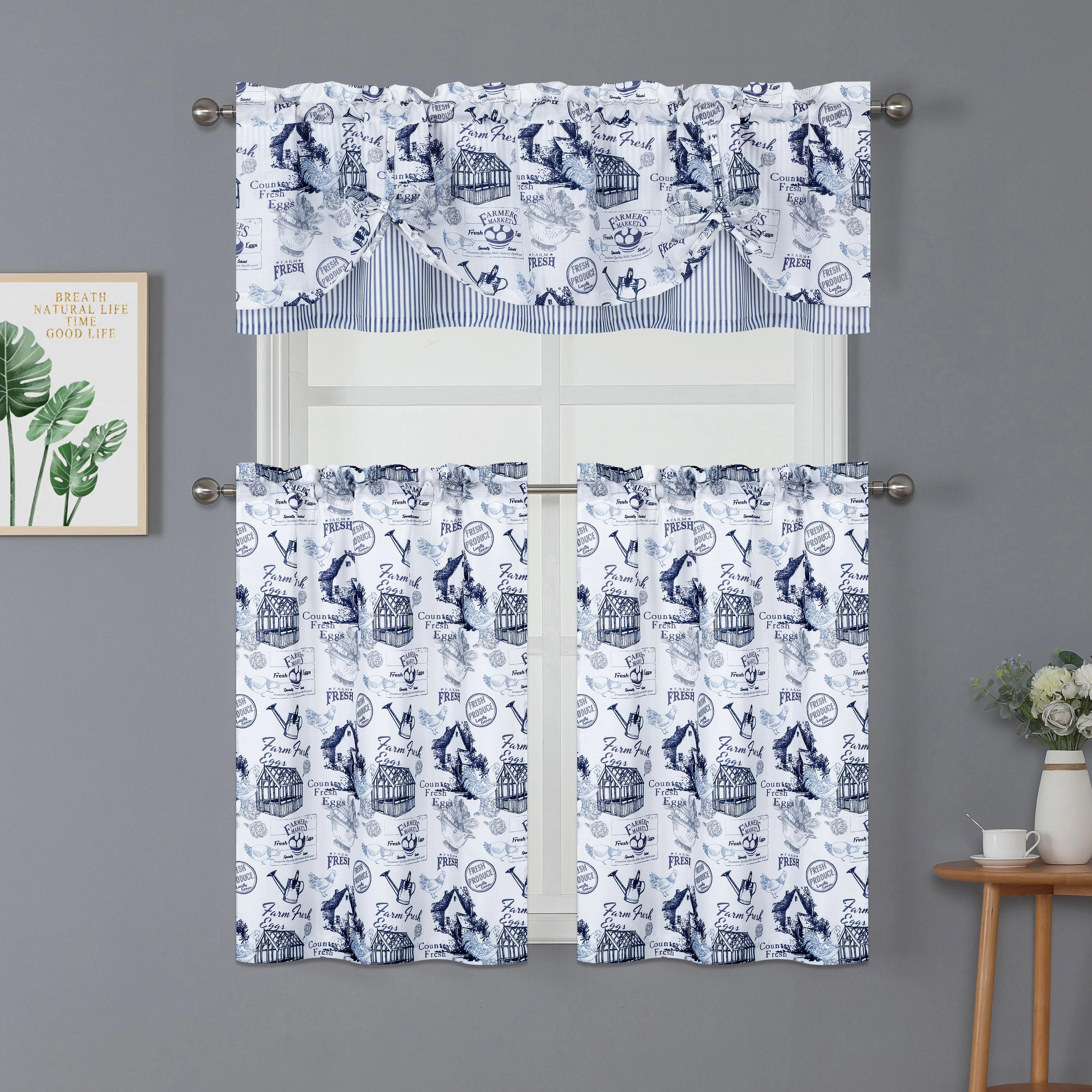 Kate Aurora Rooster Toile Complete 3 Pc Café  Kitchen Curtain Tier And Valance Set