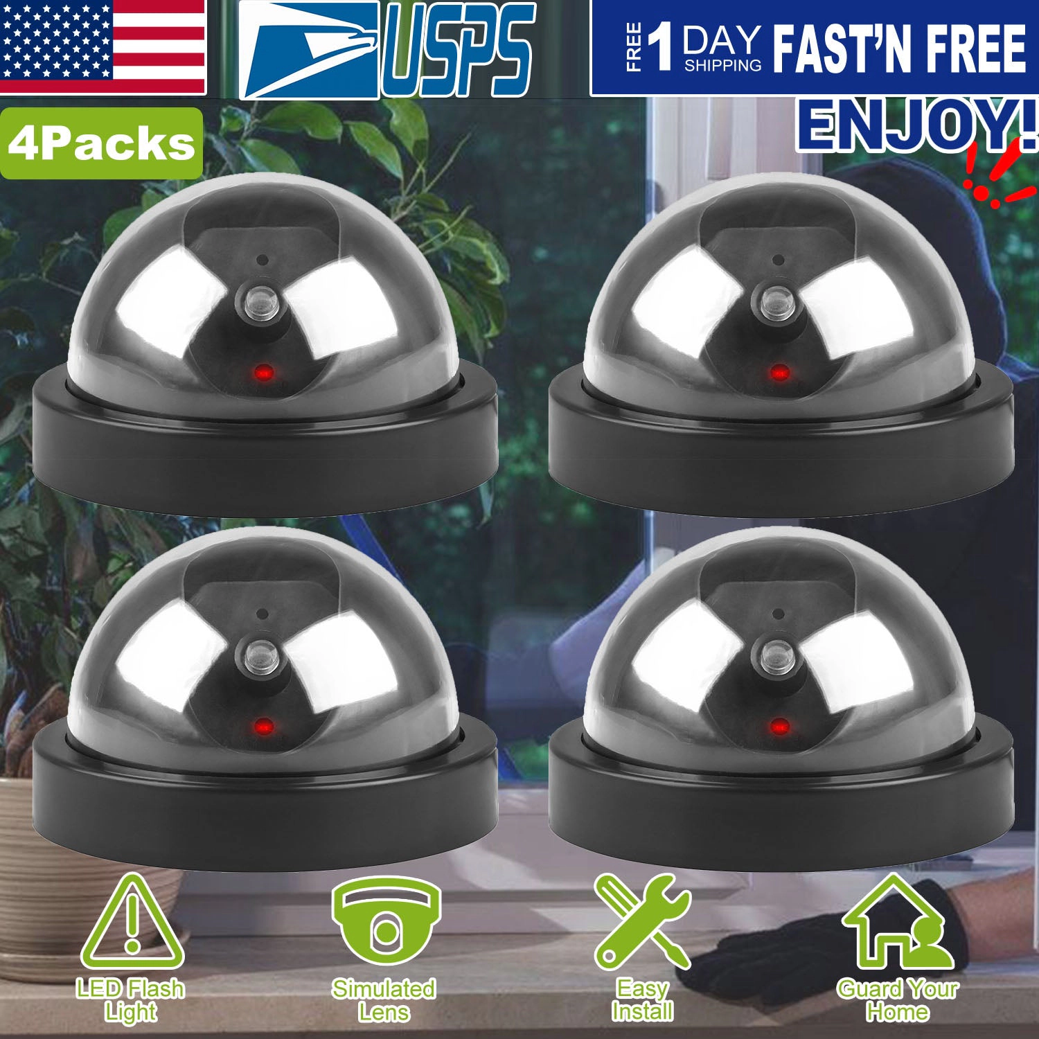 GBruno 4-Piece Dome Dummy Security Camera Set