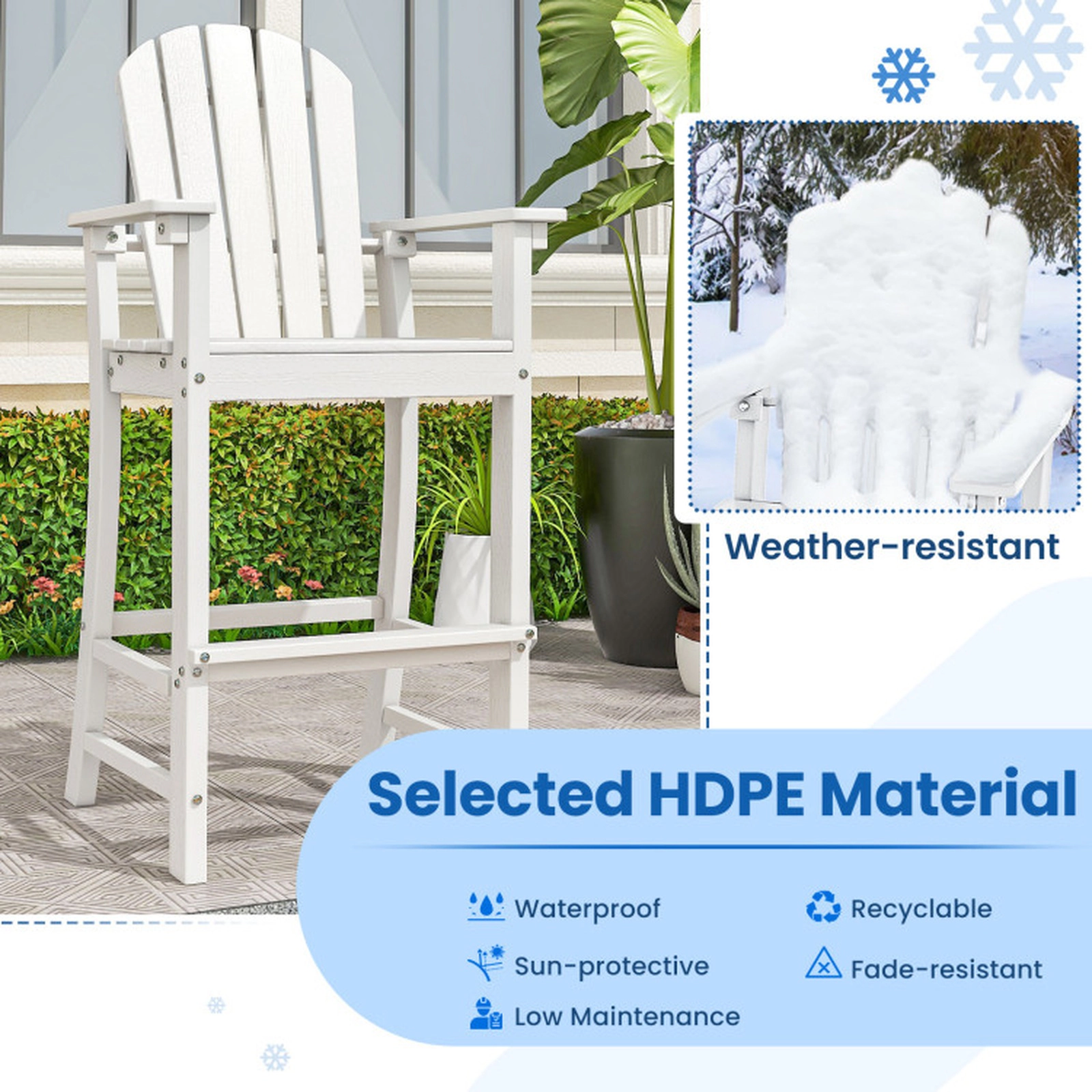 SUGIFT Set of 2 White HDPE Outdoor Counter-Height Bar Stools with Arms
