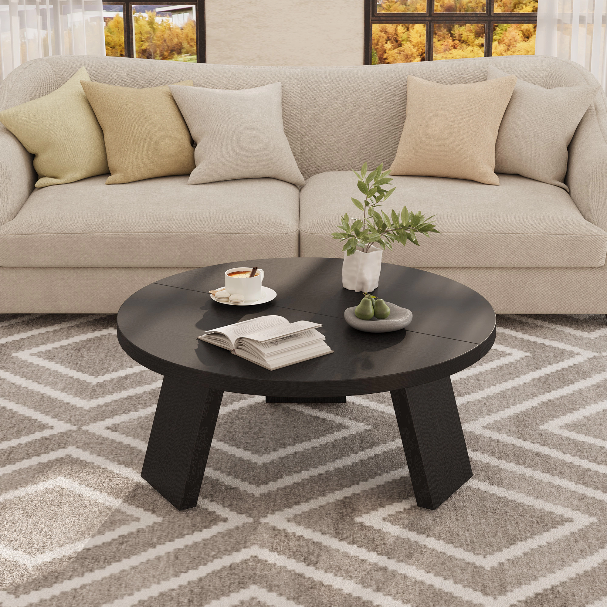 BebreezChic 33.5" Modern Round Coffee Table for Living Room, Light Oak Wood Circle Center Small Spaces
