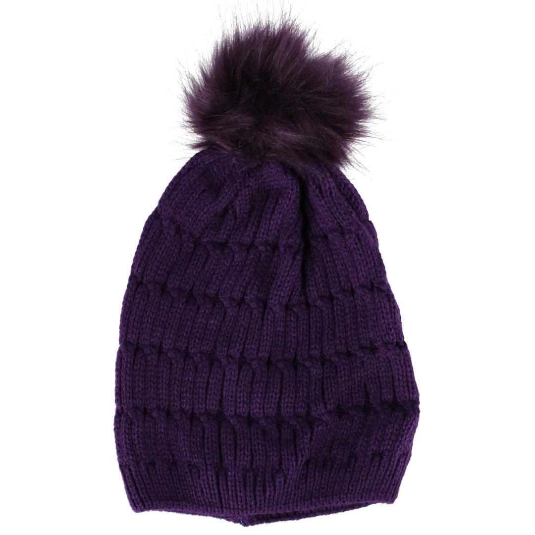 CTM Women's Knit Beanie Hat with Pom and Matching Gloves Set