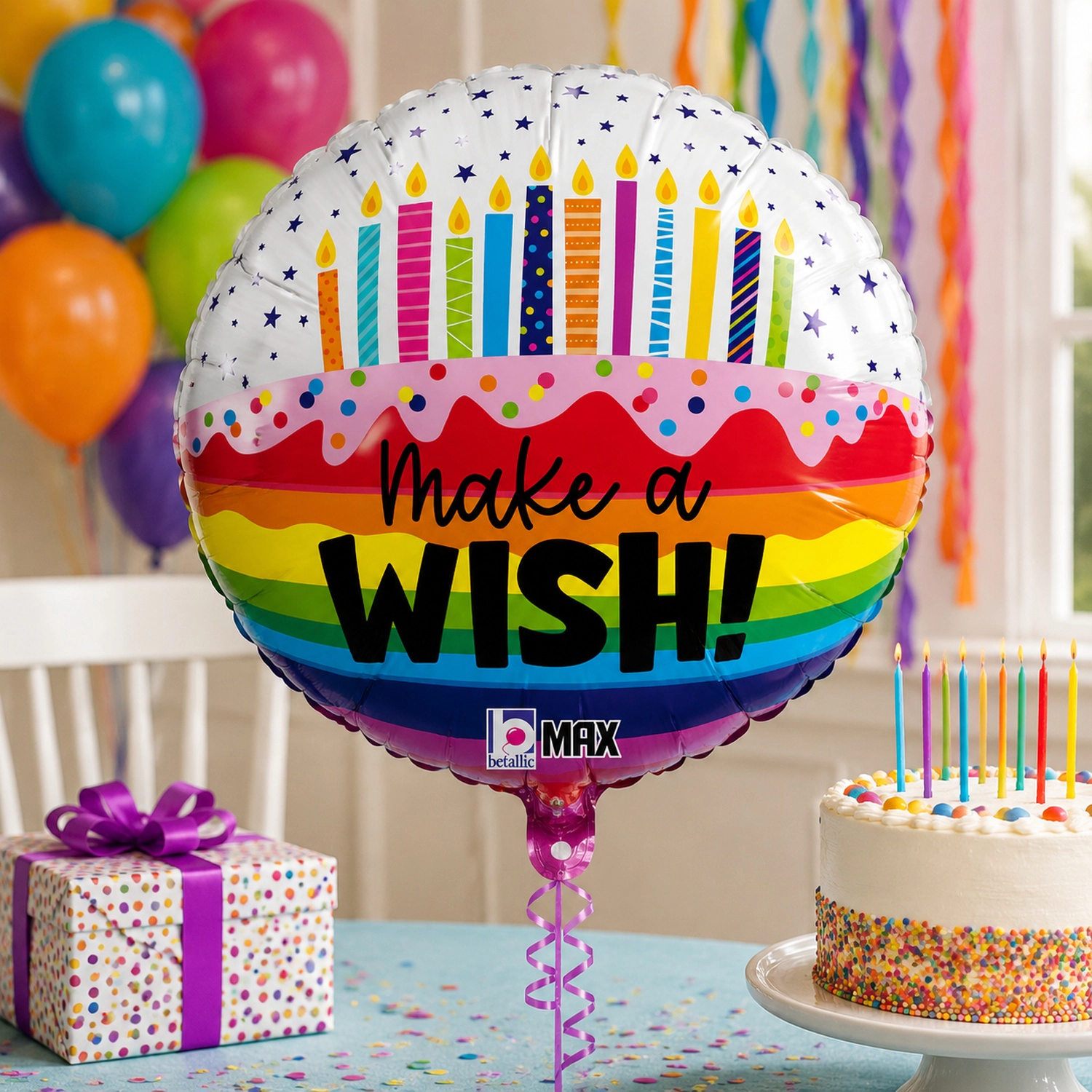LoonBalloon Birthday Wishes Rainbow Foil Balloons, 5 Pack