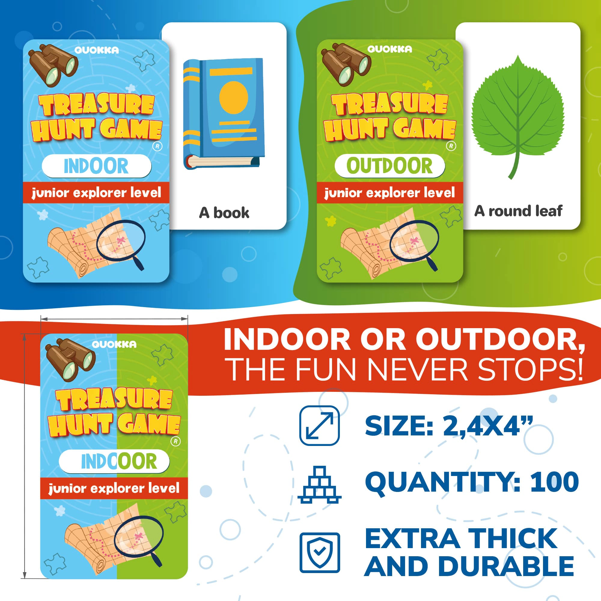 QUOKKA Scavenger Hunt Game for Kids, Indoor & Outdoor Adventure Set with Walkie Talkies & Cards