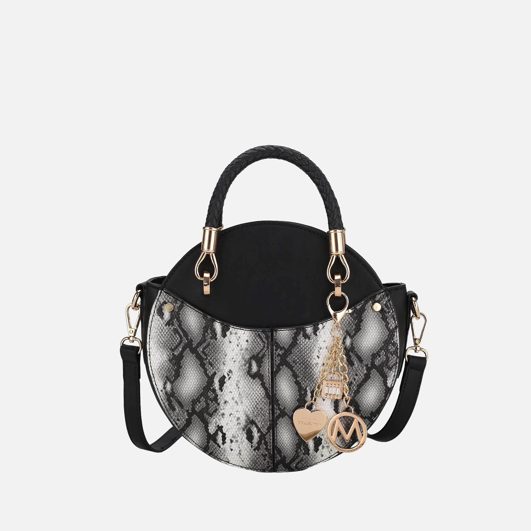 MKF Collection by Mia K Camille Round Crossbody Bag, Snake-Embossed Vegan Leather, Black