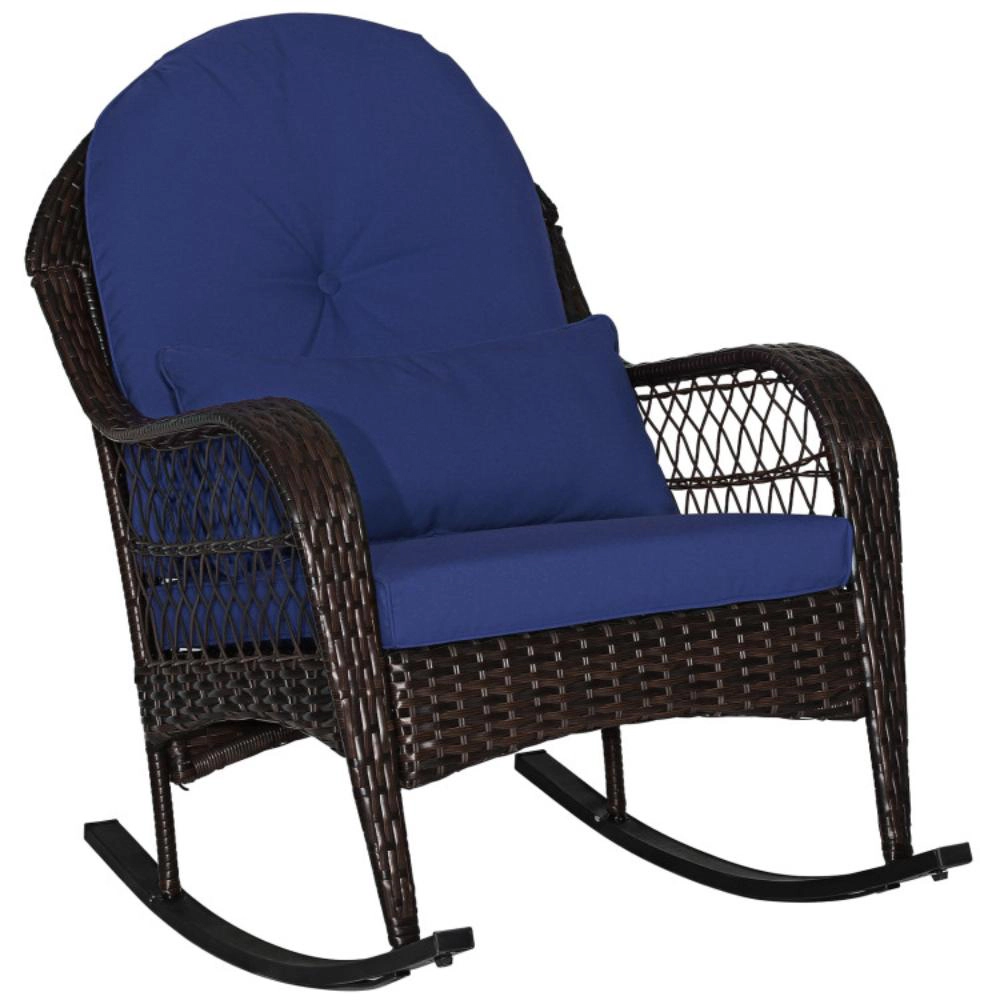 Hivvago Patio Rattan Rocking Chair With Seat Back Cushions And Waist Pillow