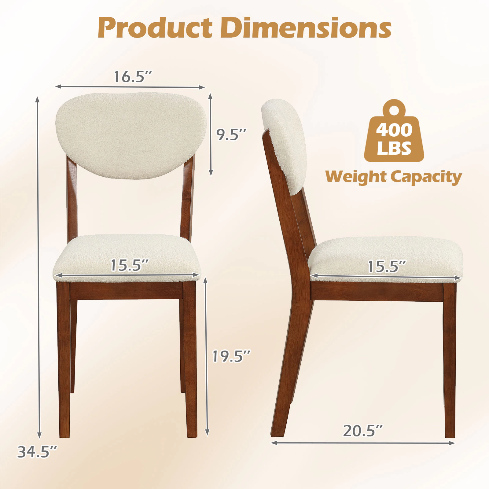 LJG Sherpa Dining Chairs Set of 4 with Rubber Wood Legs for Dining Room