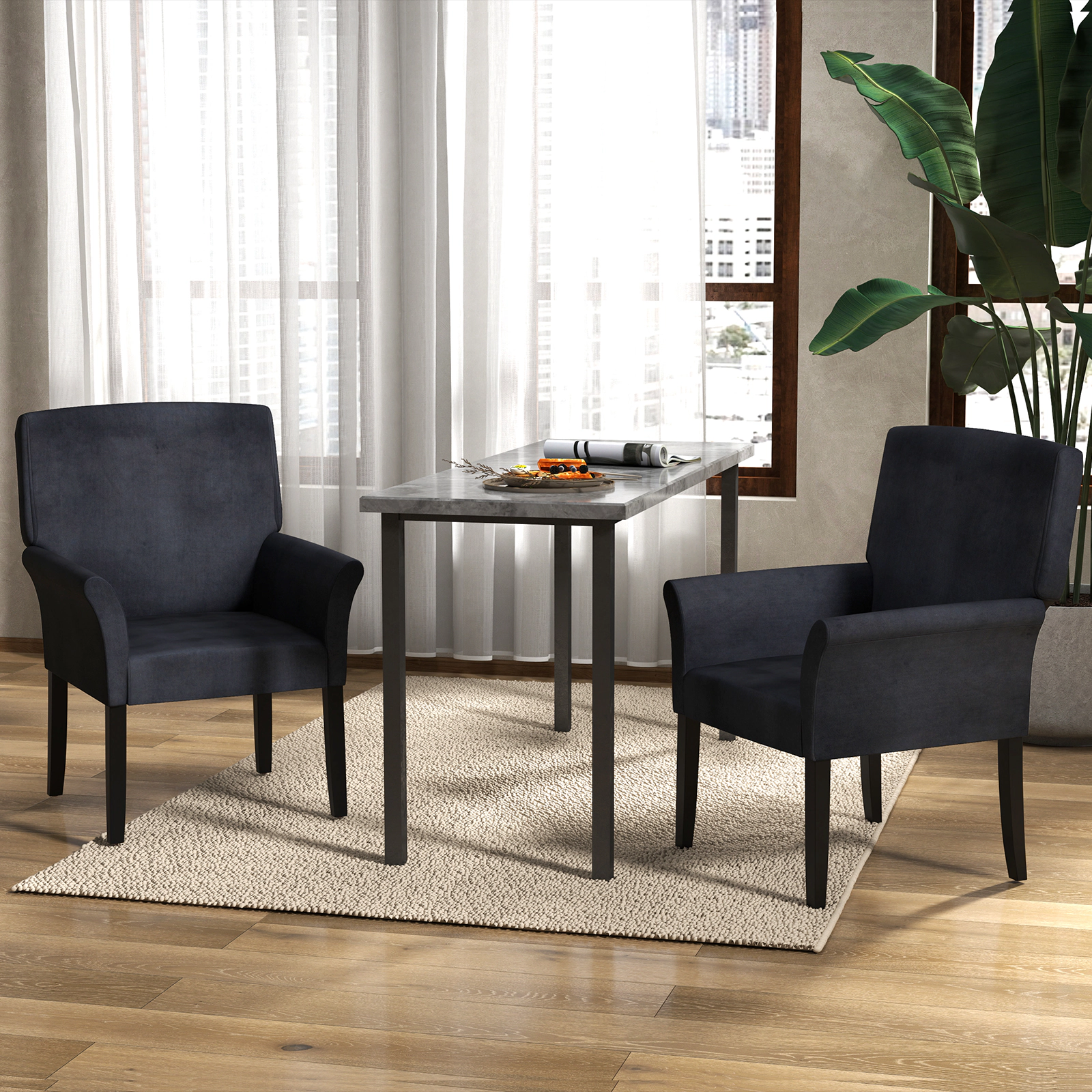 SUGIFT Fabric Upholstered Executive Guest Accent Armchair with Rubber Wood Legs 330-Lb Capacity 27-in Frame Gray/Black