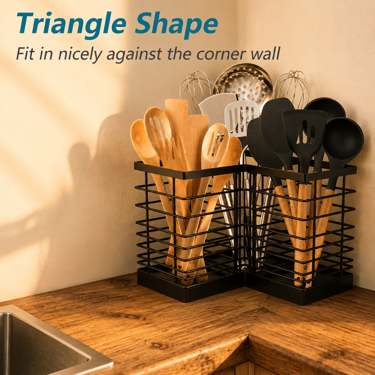 WZK Farmhouse Metal Wall Mount Removable Divider Kitchen Utensil Holder