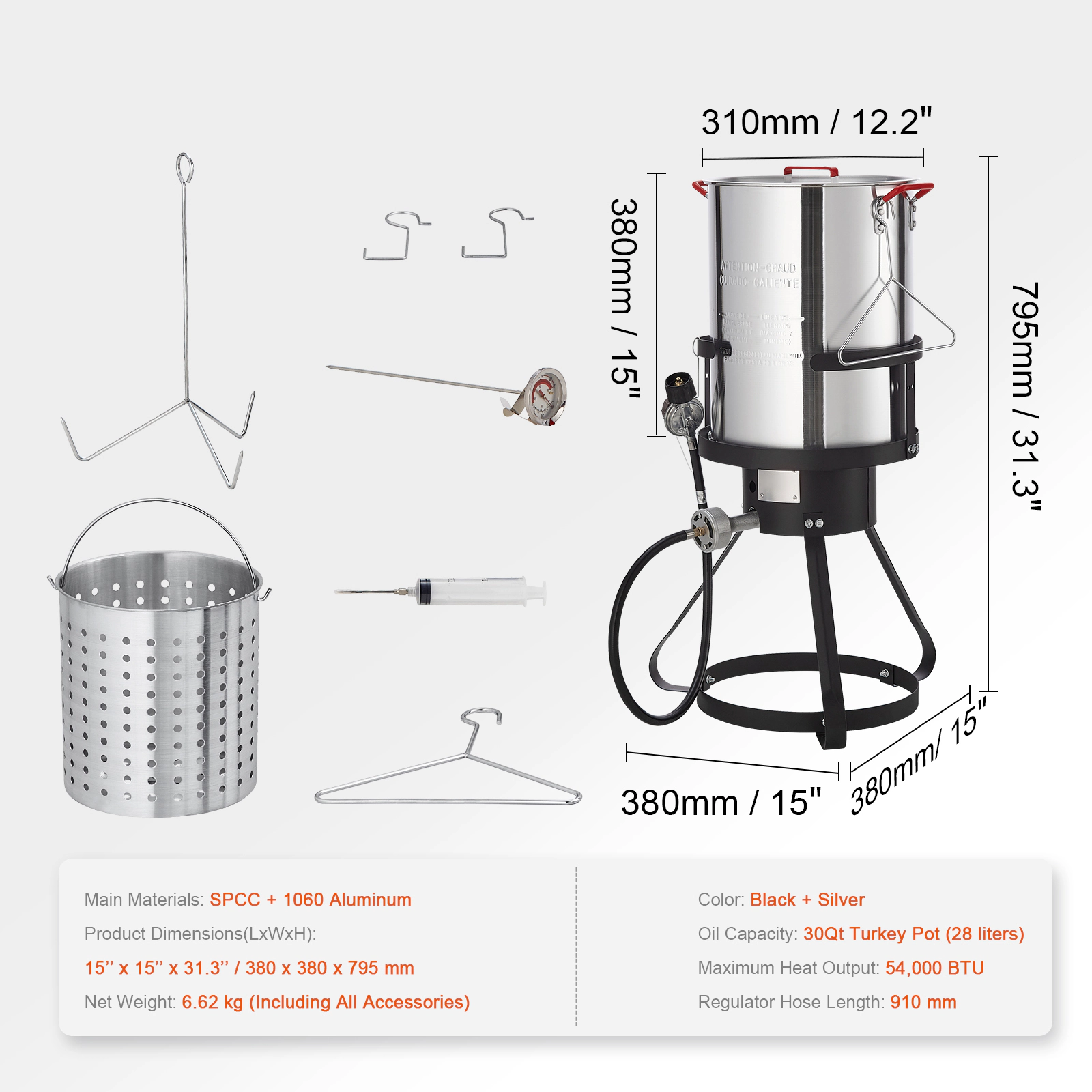 HONGGE Turkey Deep Fryer, 30-qt Turkey Steamer Cooker Set, Outdoor Aluminum Seafood Frying Pot, 54