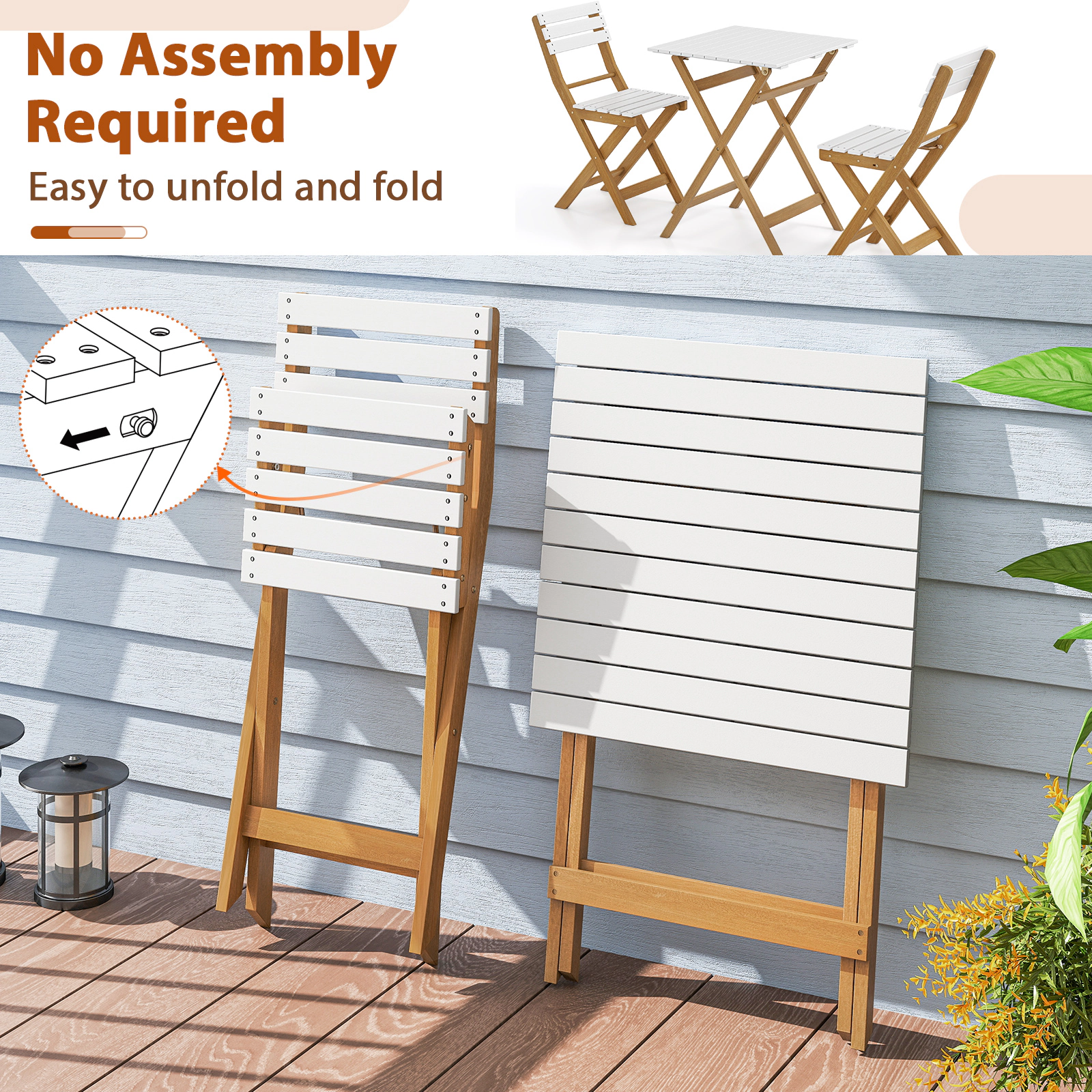 SUGIFT 3 Piece Folding Patio Bistro Set Acacia Wood with Square Table and 2 Chairs