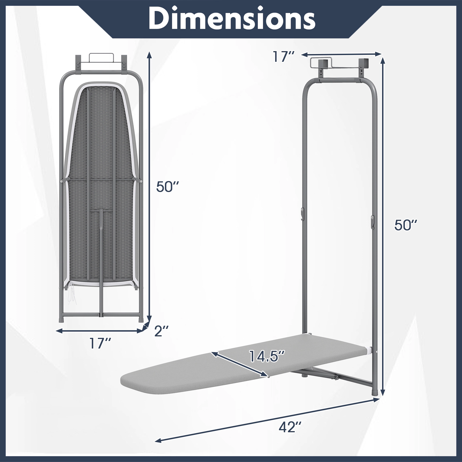 LJG Over the Door Ironing Board Space-Saving Metal Hanging Ironing Board