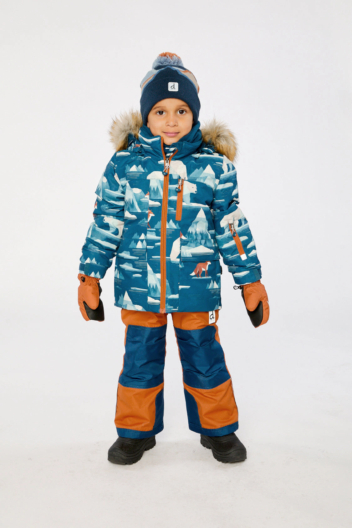 Deux par Boys Bear Print Two Piece Play Snowsuit with Hooded Jacket and Snow Pants