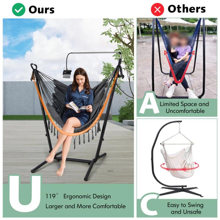 Hivvago Height Adjustable Hammock Chair With Phone Holder And Side Pocket-Gray