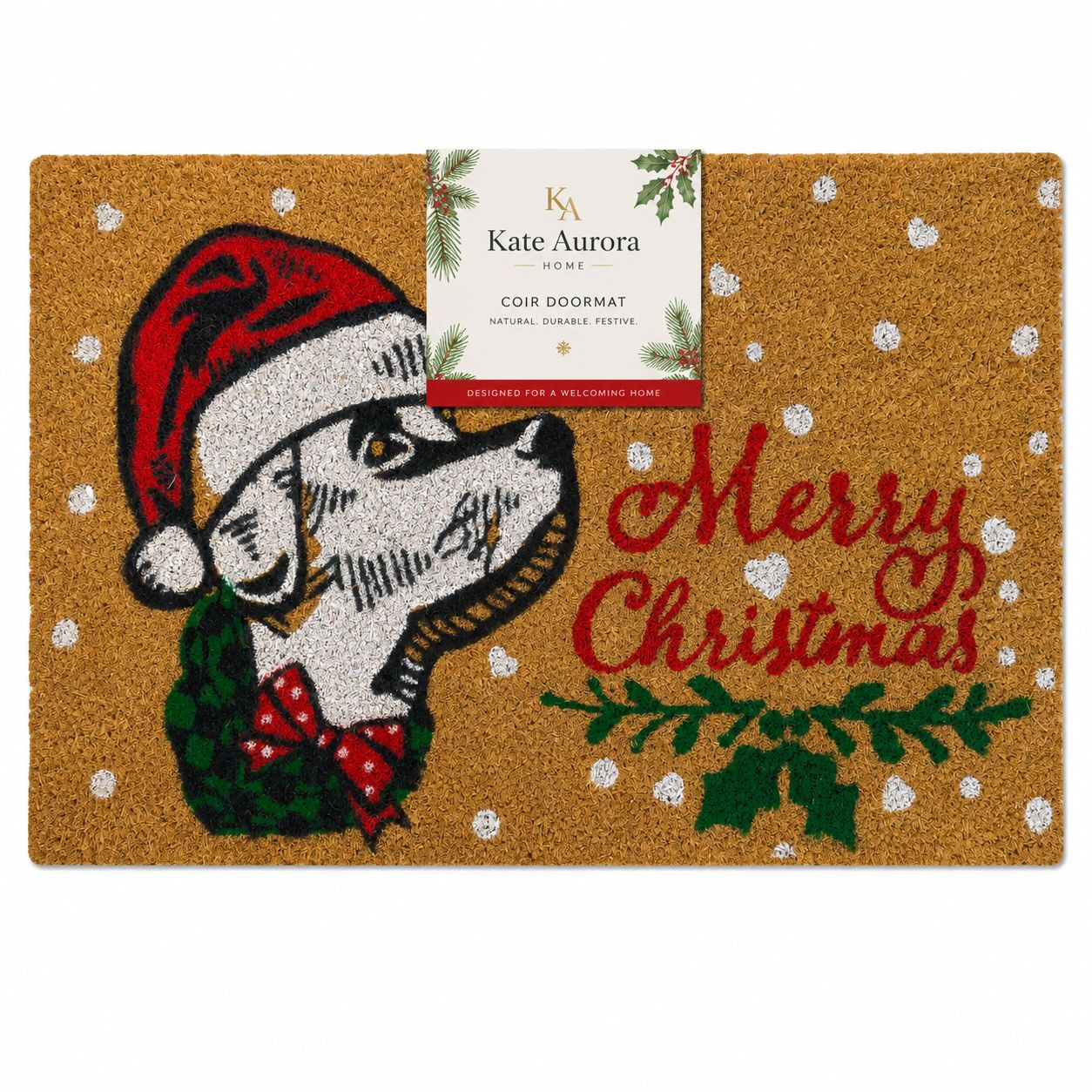 Kate Aurora Christmas Santa Golden Retriever Bristled Outdoor Welcome Mat - 18"x30"