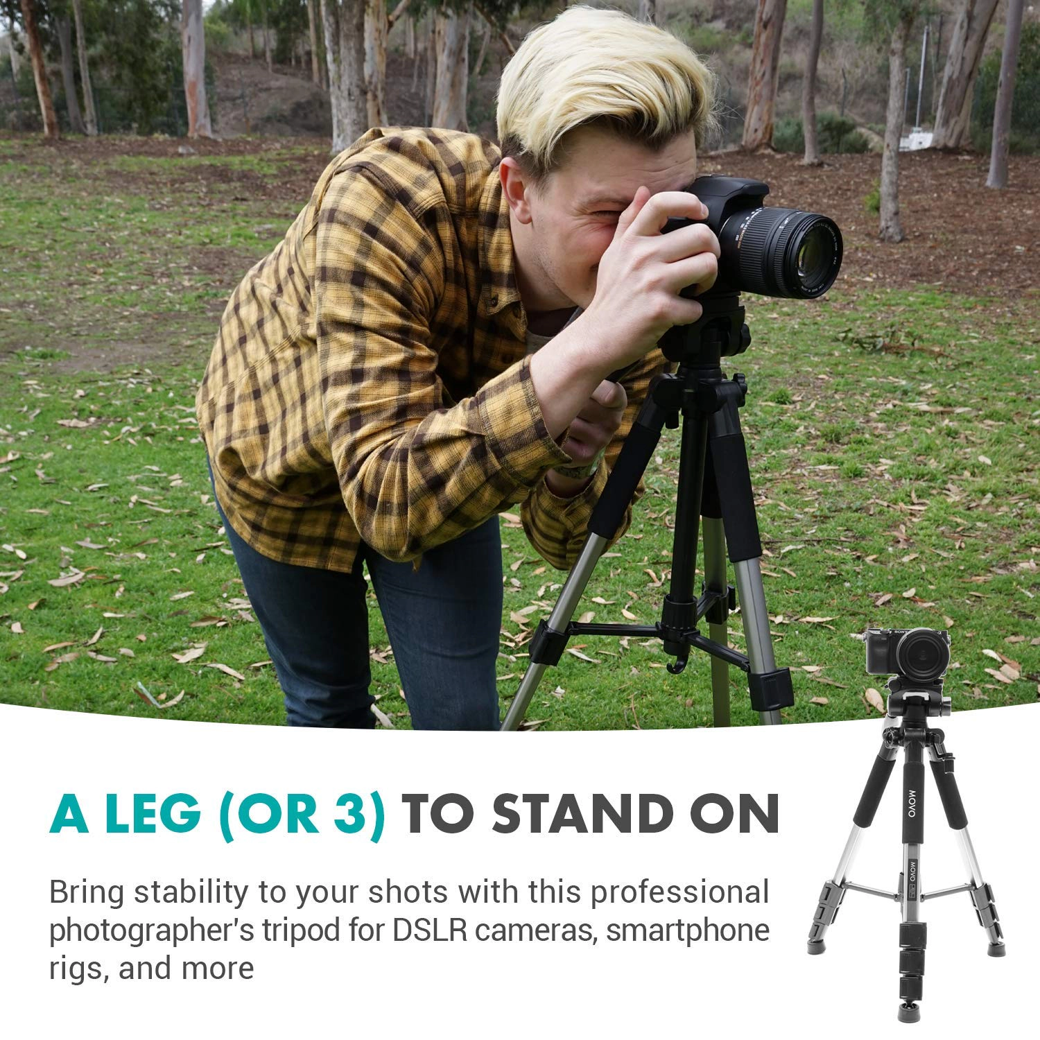 Movo MV-T5 Full-Size Aluminum Tripod with Video Pan Head