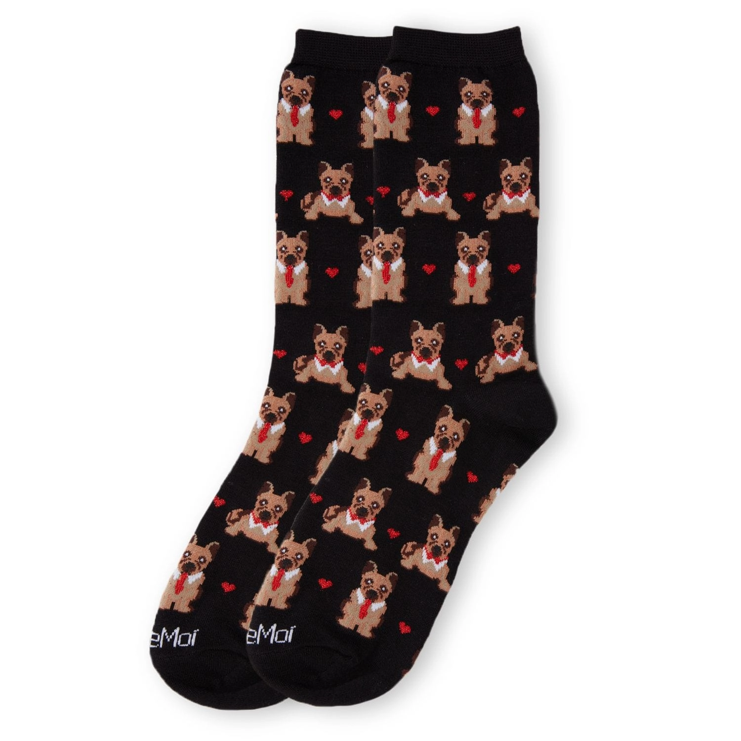 MeMoi Bowtie Dog Bamboo Blend Crew Socks