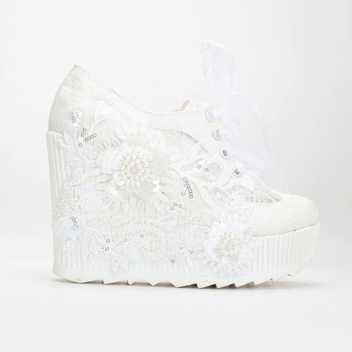Forever & Always Womens Sheri Lace Bridal Platform Sneakers