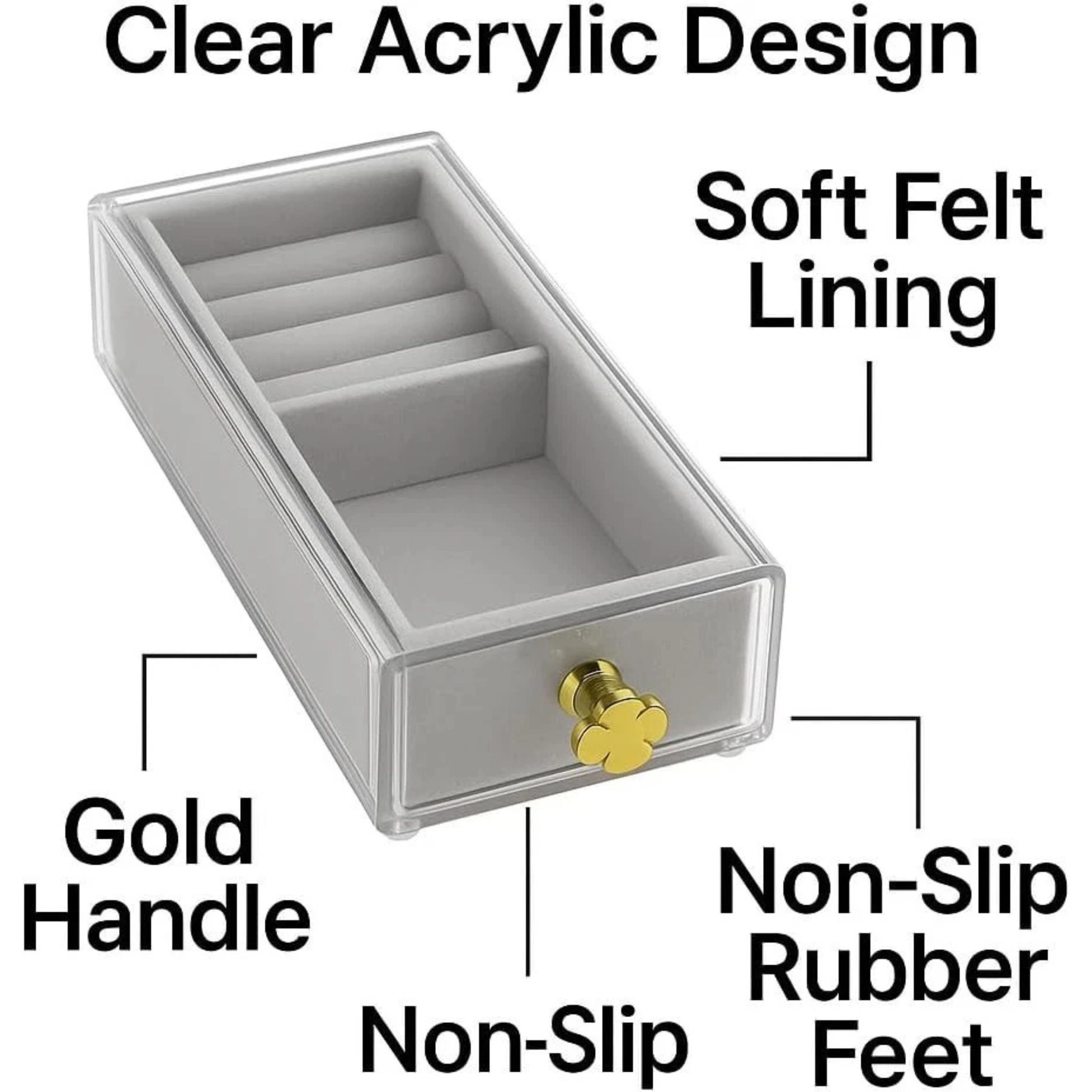 Home Collection Clear Acrylic Jewelry Organizer Box 4" x 7" with Felt Drawer