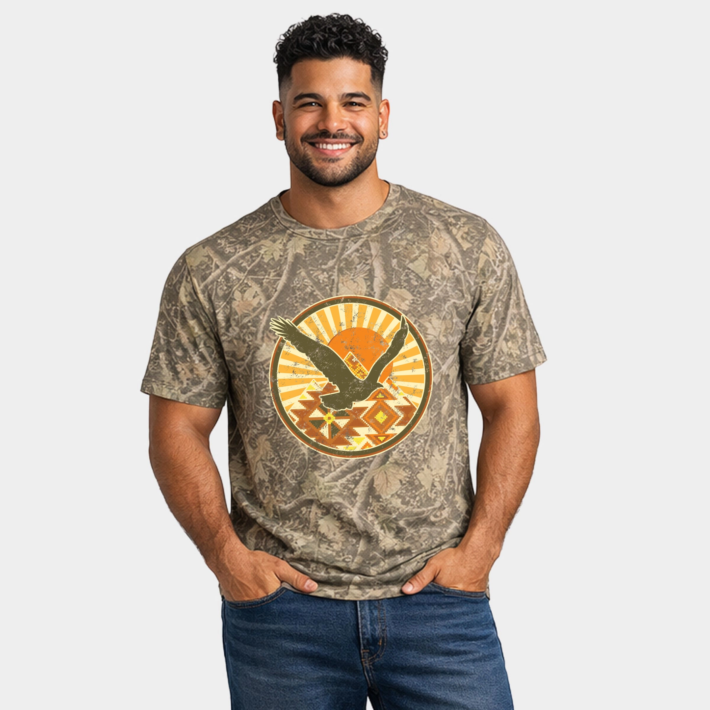 Simply Sage Market - Men's Heavyweight Camo Tee Aztec Bird