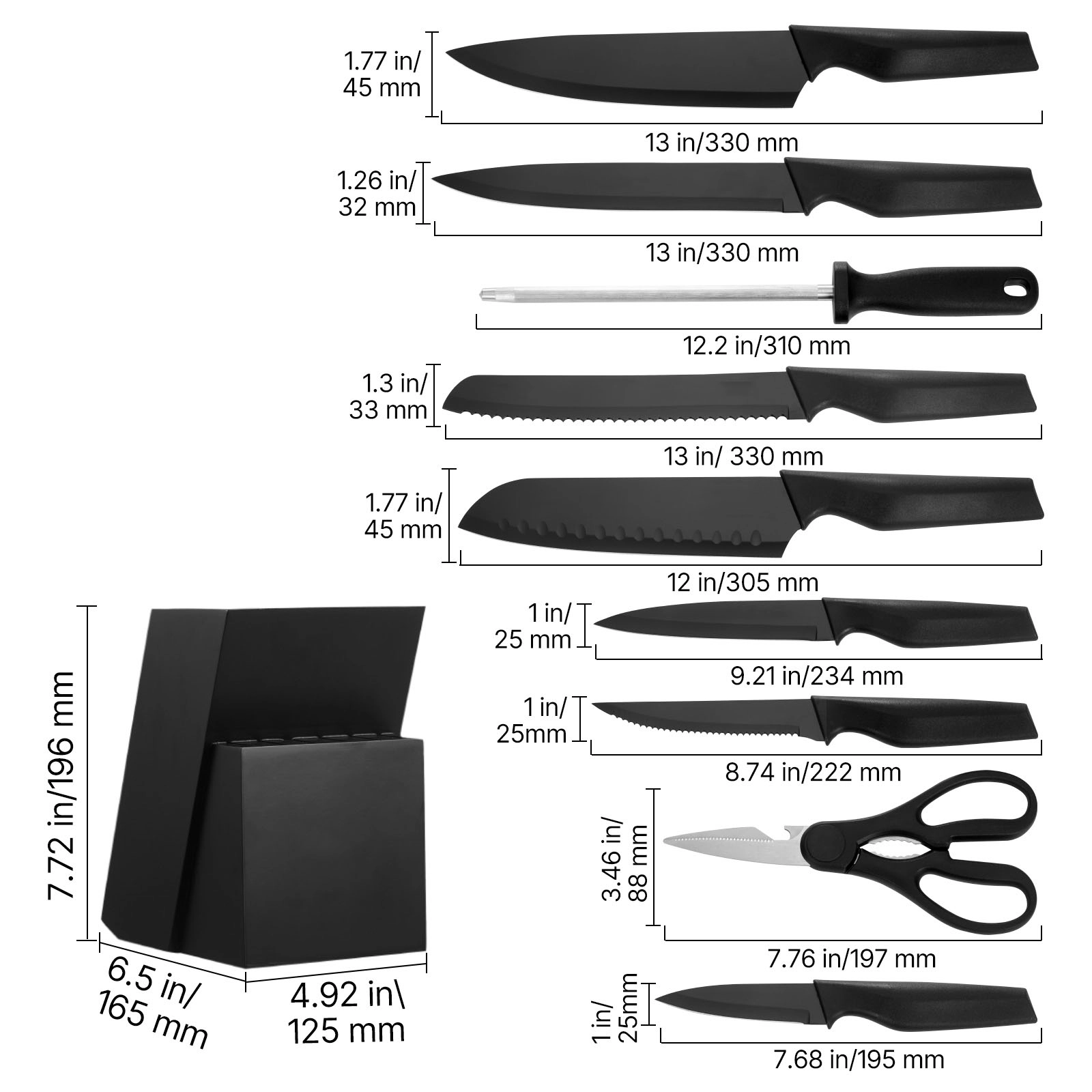 HONGGE Kitchen Knife Set with and Carbon Stainless Steel Cutlery Handle