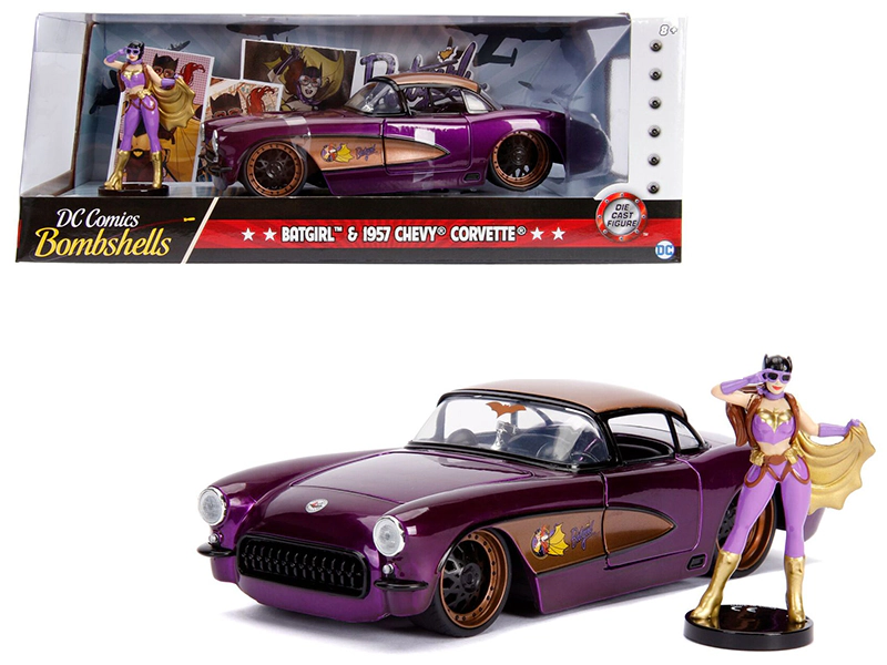 Jada 1957 Chevrolet Corvette Purple with Batgirl Diecast Figurine "DC Comics Bombshells" Series 1/24 Diecast