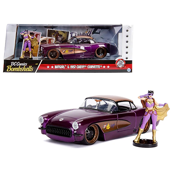 Jada 1957 Chevrolet Corvette Purple With Batgirl Diecast Figurine "Dc Comics Bombshells" Series 1/24 Diecast