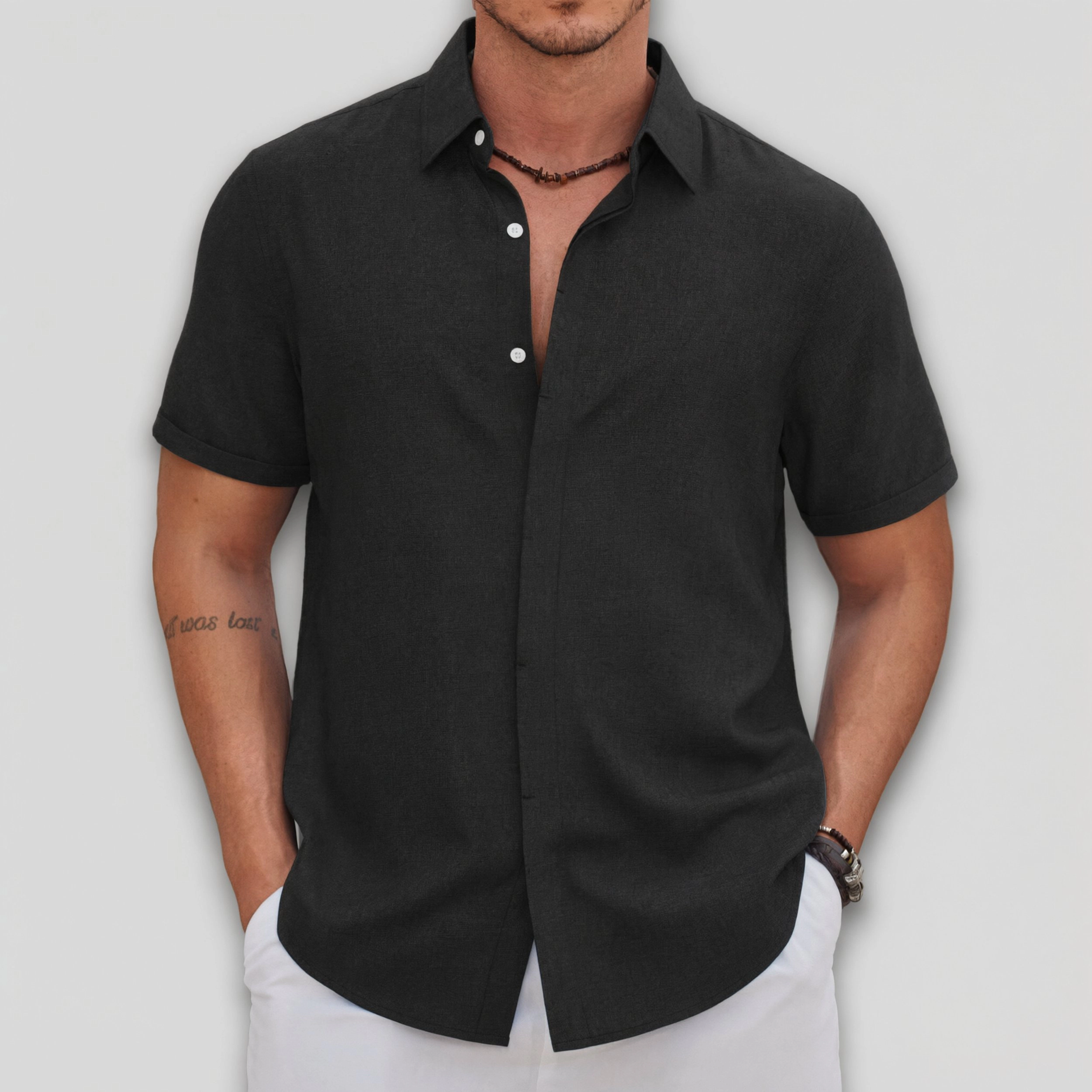COOFANDY Mens Short Sleeve Button Down Shirt  V Neck Casual Loose Beach Tops