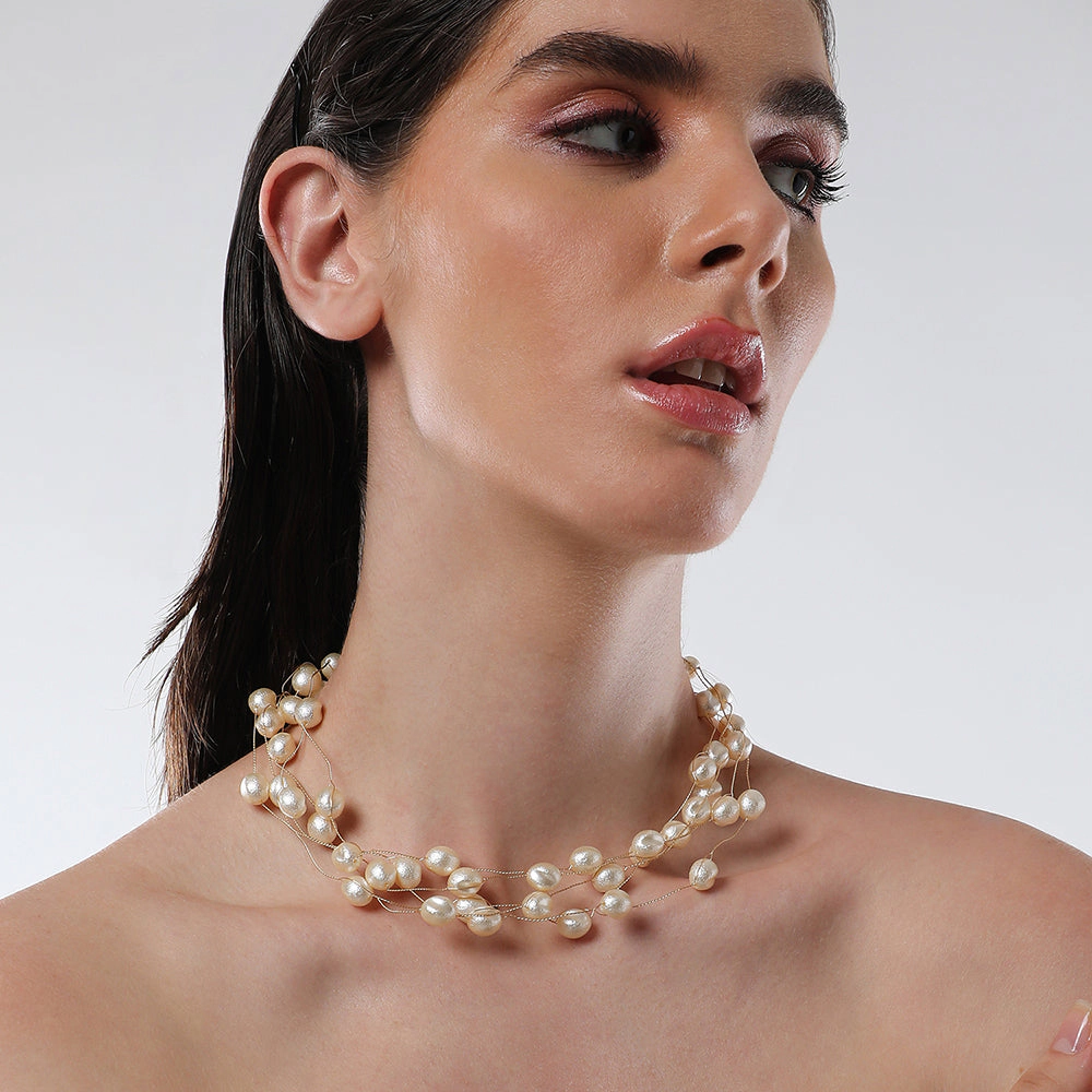 SOHI Women's Pearl White the Venezia Collar Necklace