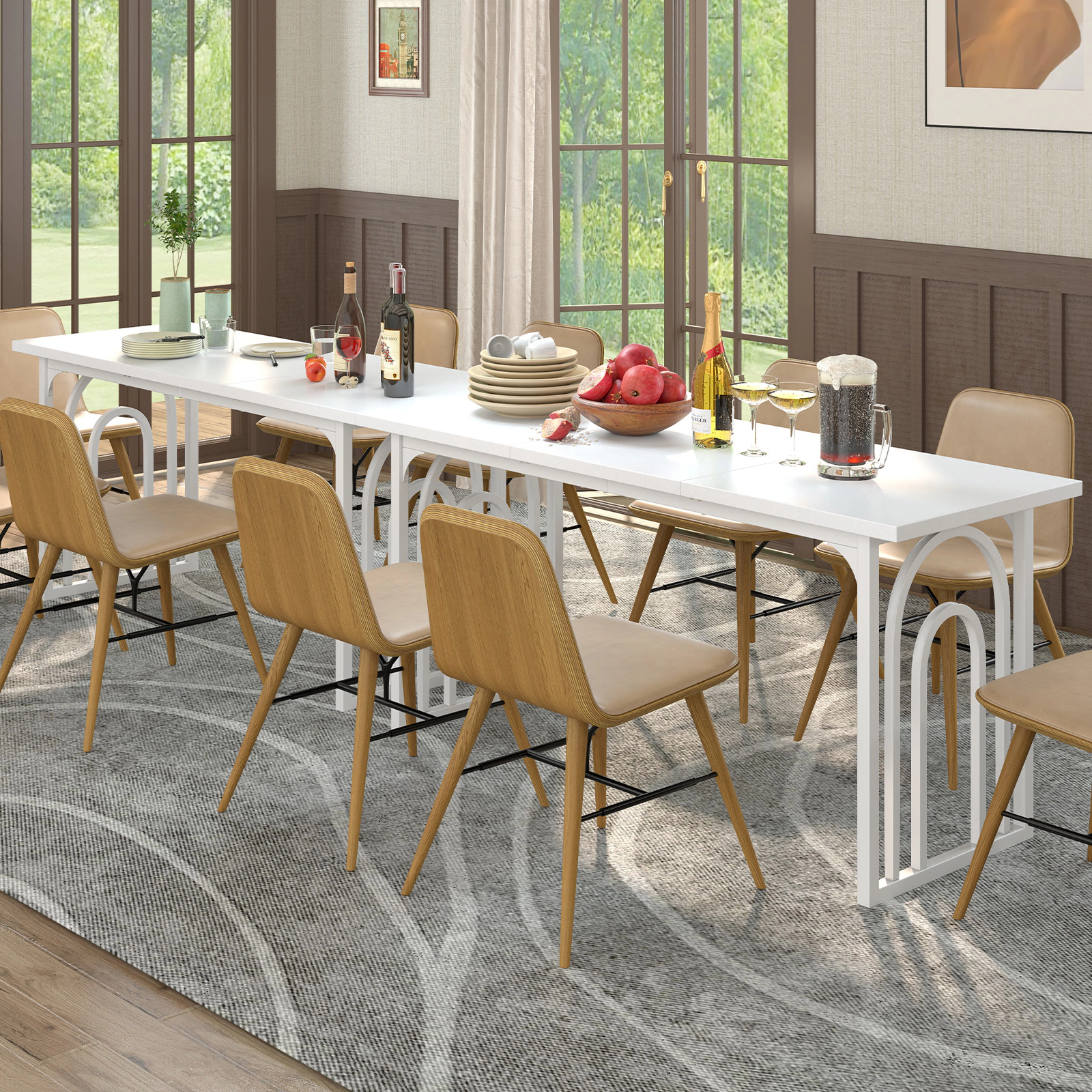 LJG Dining Table for 6-8 People 63 Inch Rectangular Farmhouse Kitchen Table